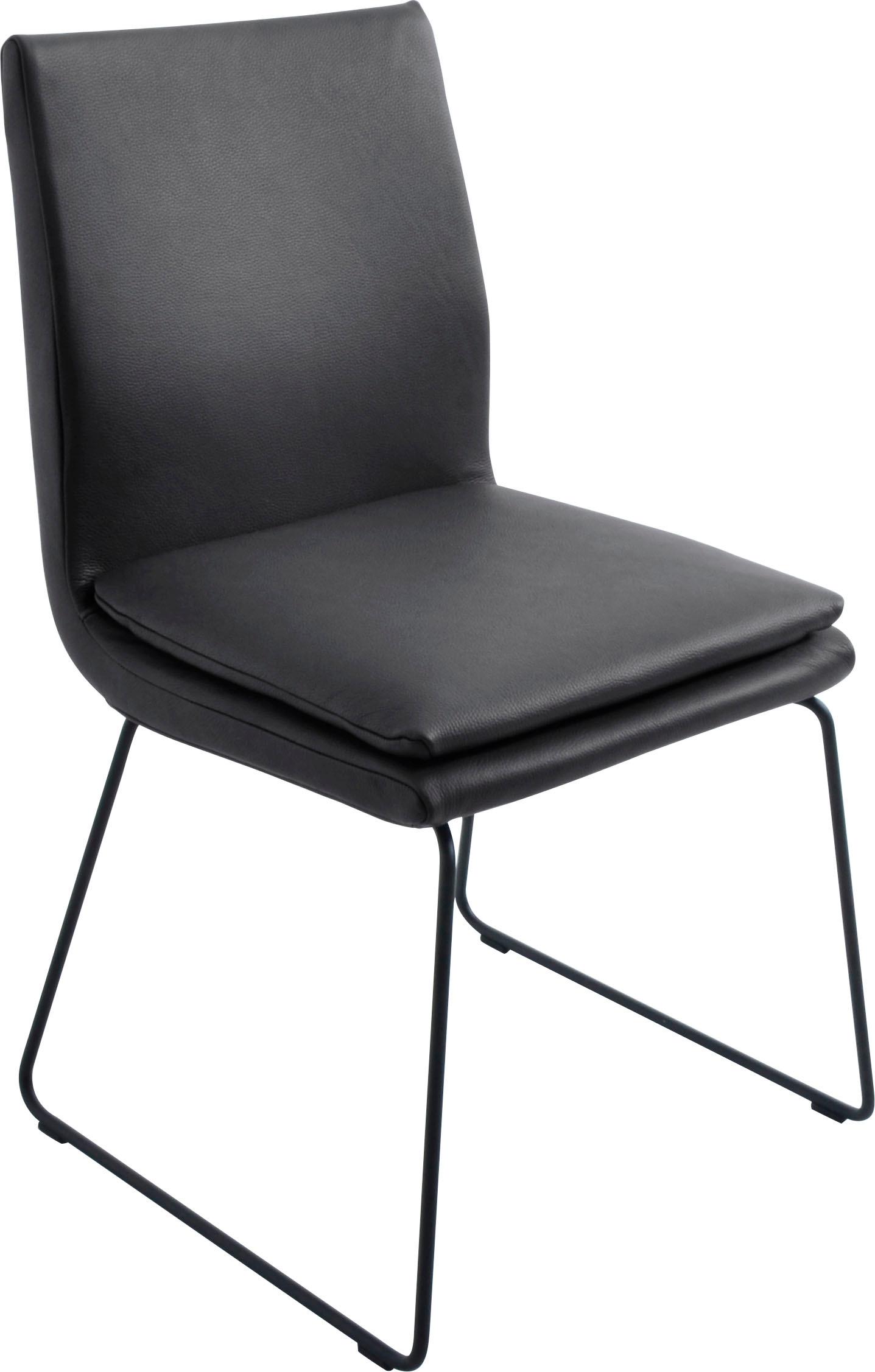 K+W Komfort & Wohnen Esszimmerstuhl "Creso Lederstuhl" () mit Sitzkissen und Rundrohrkufe in Metall schwarz Struktur