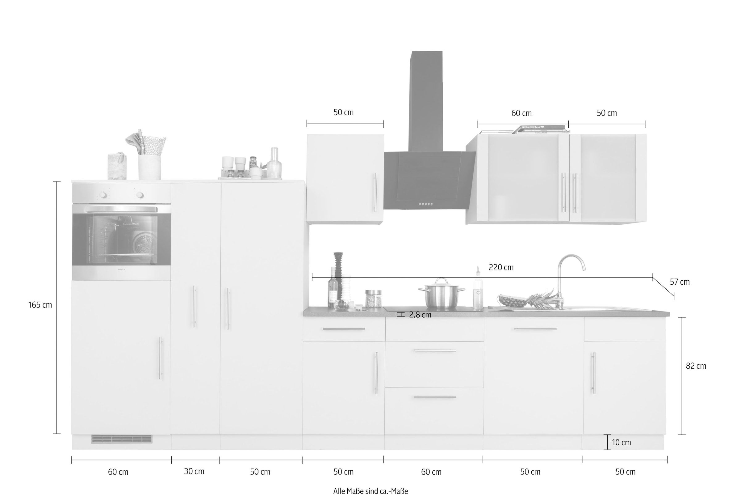 wiho Küchen Küchenzeile »Cali« mit E-Geräten, Breite 360 cm