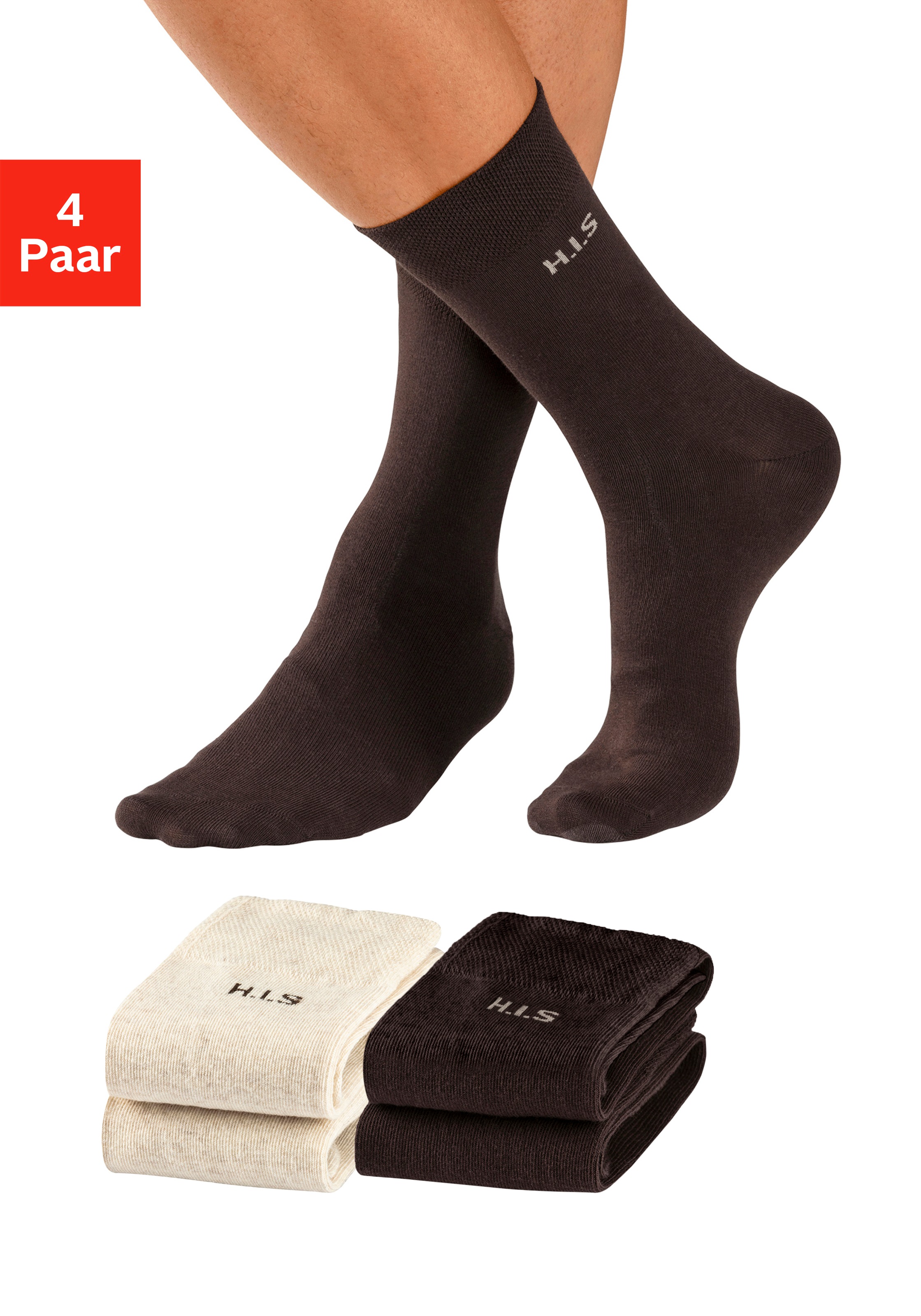H.I.S "Herren Basic Comfort Socken" Packung, 4 Stk. tlg. mit druckfreiem Bündchen