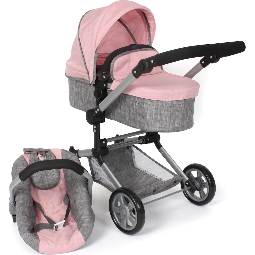 CHIC2000 Kombi-Puppenwagen »Linus, Melange Grau-Rosa«, (Set)