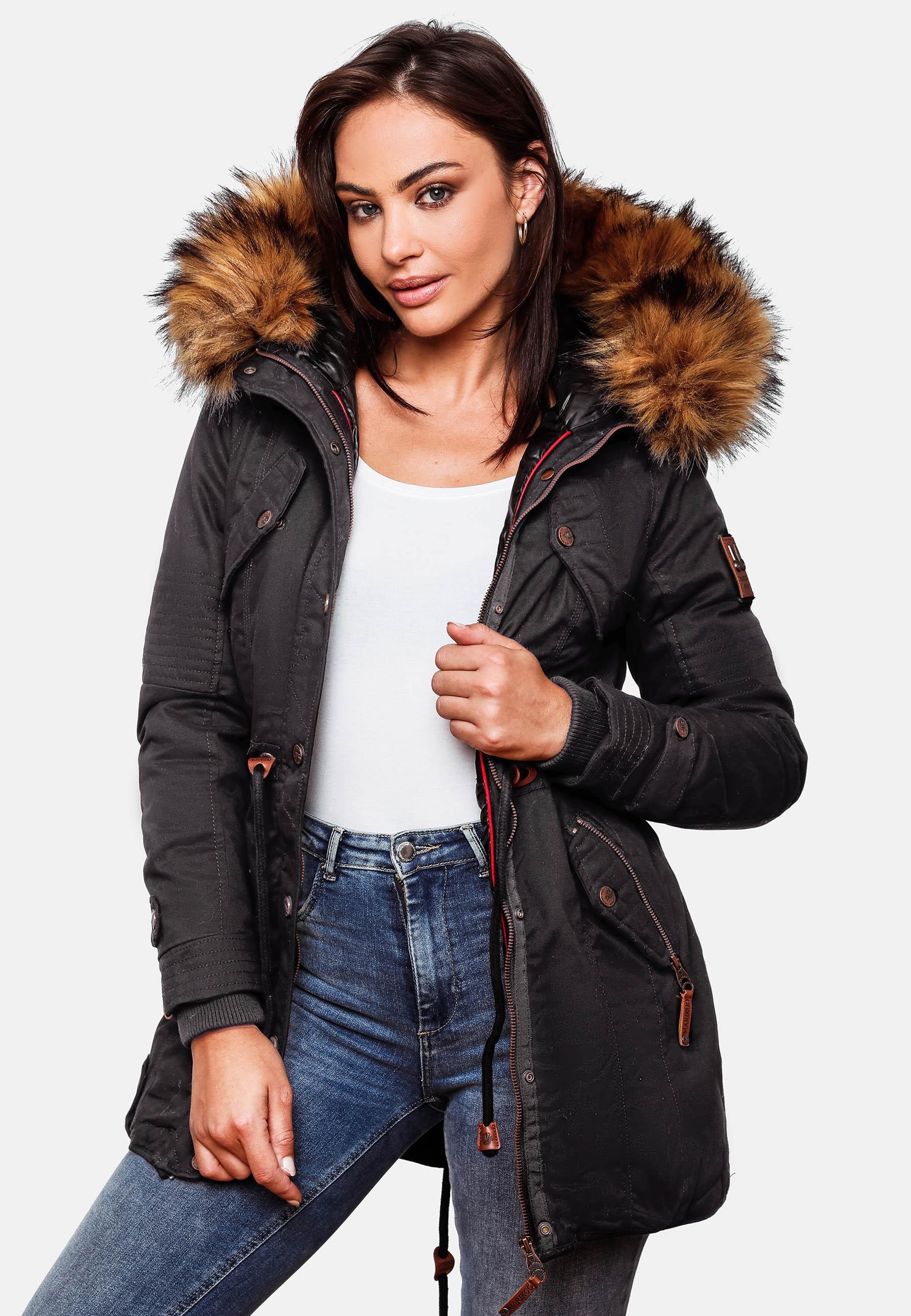 Marikoo Wintermantel »La Viva Prc«, stylischer Winterparka mit abnehmbarem Kunstfell