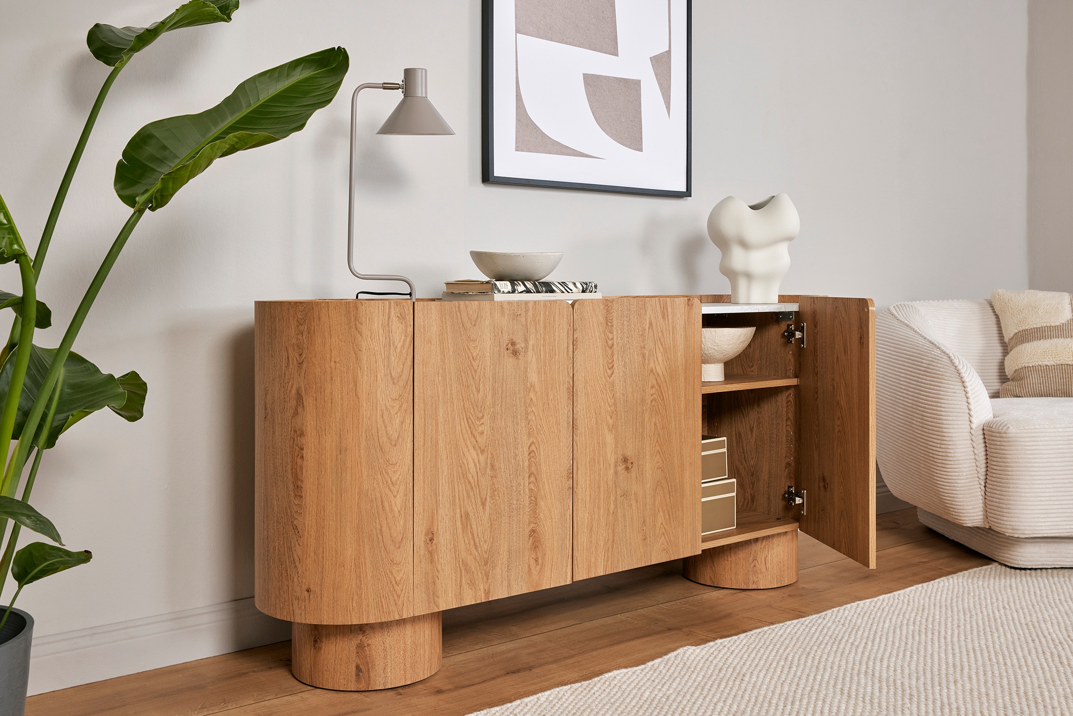 Jahnke Sideboard »CIRCO SB 160«, (1 St.), Sideboard, 3-türig, gerundetes Design, Marmor-Look, Breite 160 cm