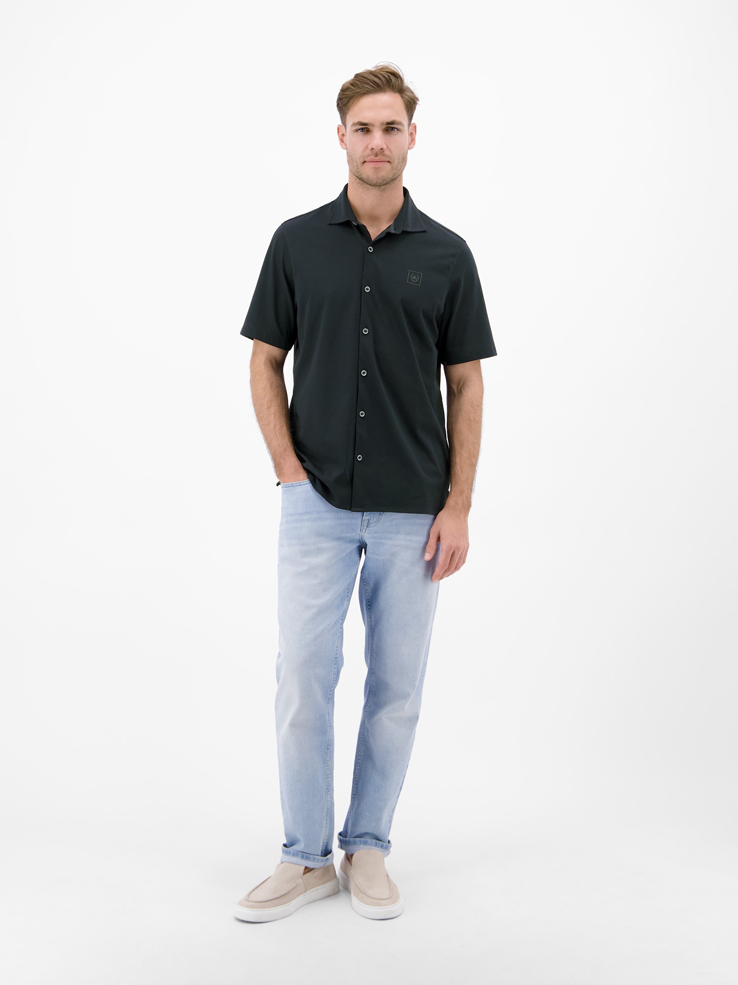 Kurzarmhemd LERROS "Performance 1/2 Hemd mit COOL & DRY Funktion", Herren, Gr. M, Normalgrößen, classic navy, 75% Baumwolle, 25% Polyester, Hemden 3