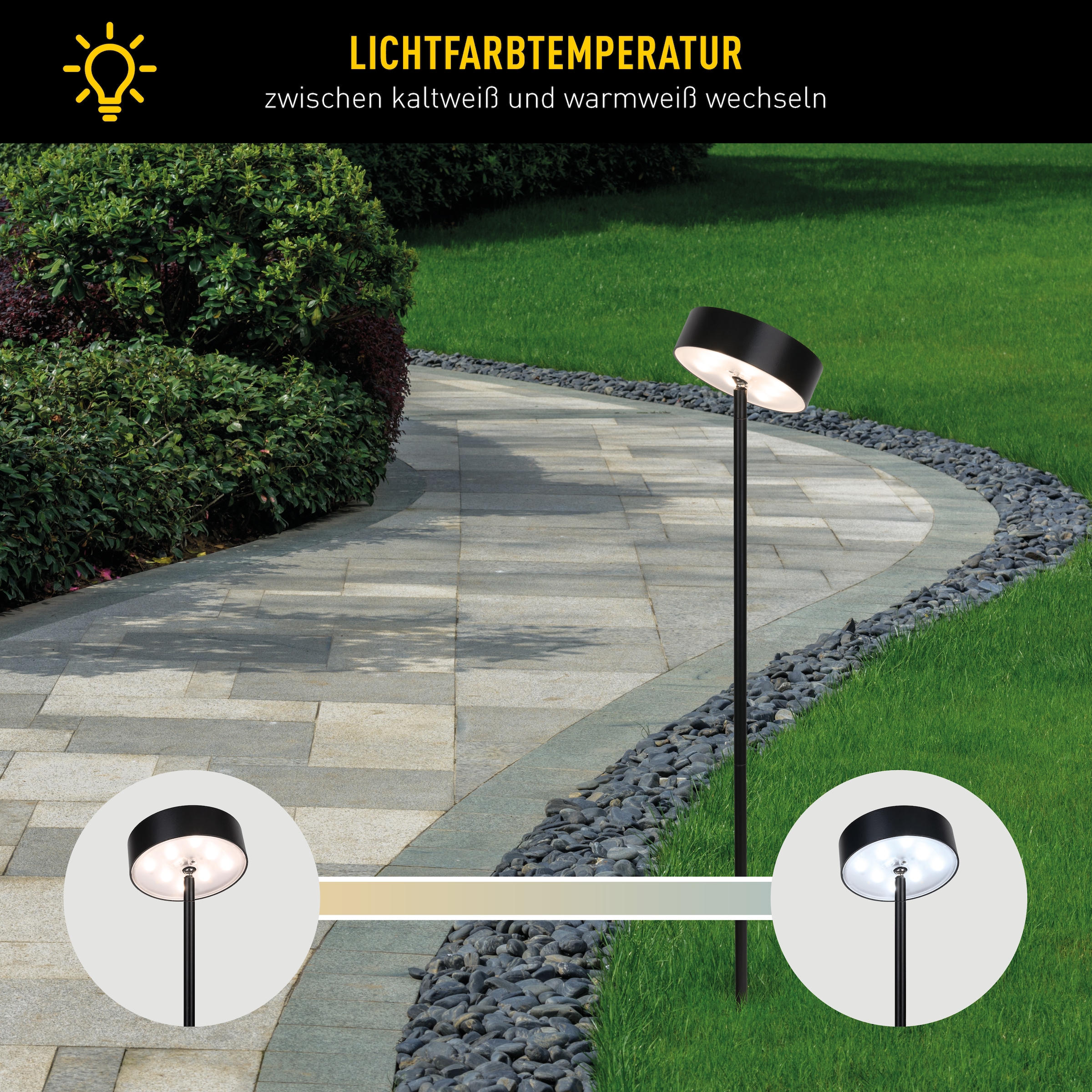 näve LED Solarleuchte »Laupheim« LED-Modul 1 Stk. warmweiß - kaltweiß LED Dekoerdspieß H: 56cm, schwarz, CCT, Schiebeschalter, Schirm rund