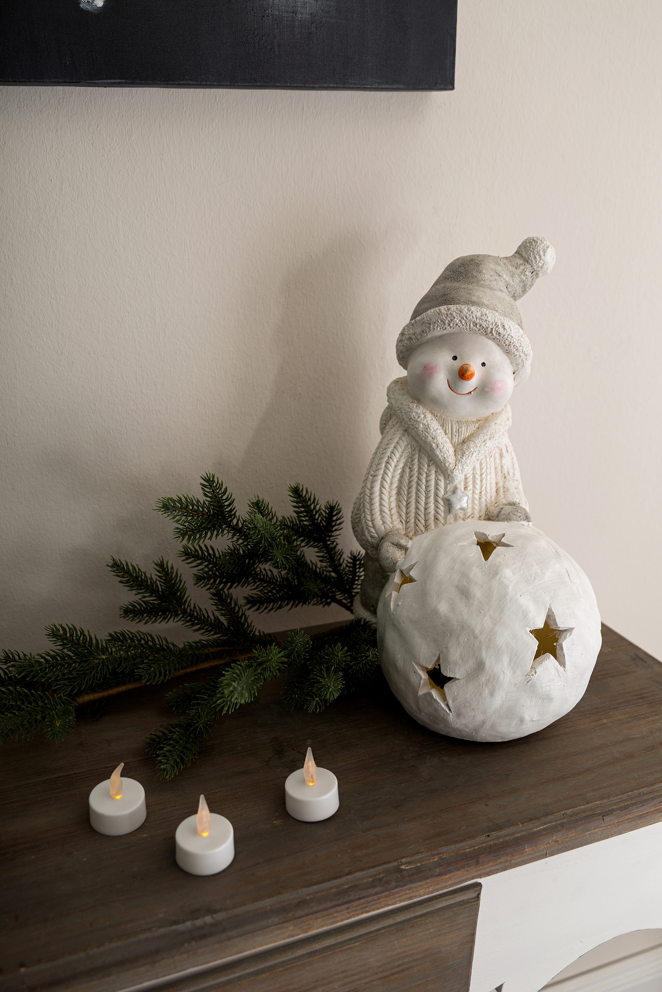 Myflair Möbel & Accessoires Schneemann »Weihnachtsdeko«, mit LED Beleuchtung, Höhe ca. 37 cm