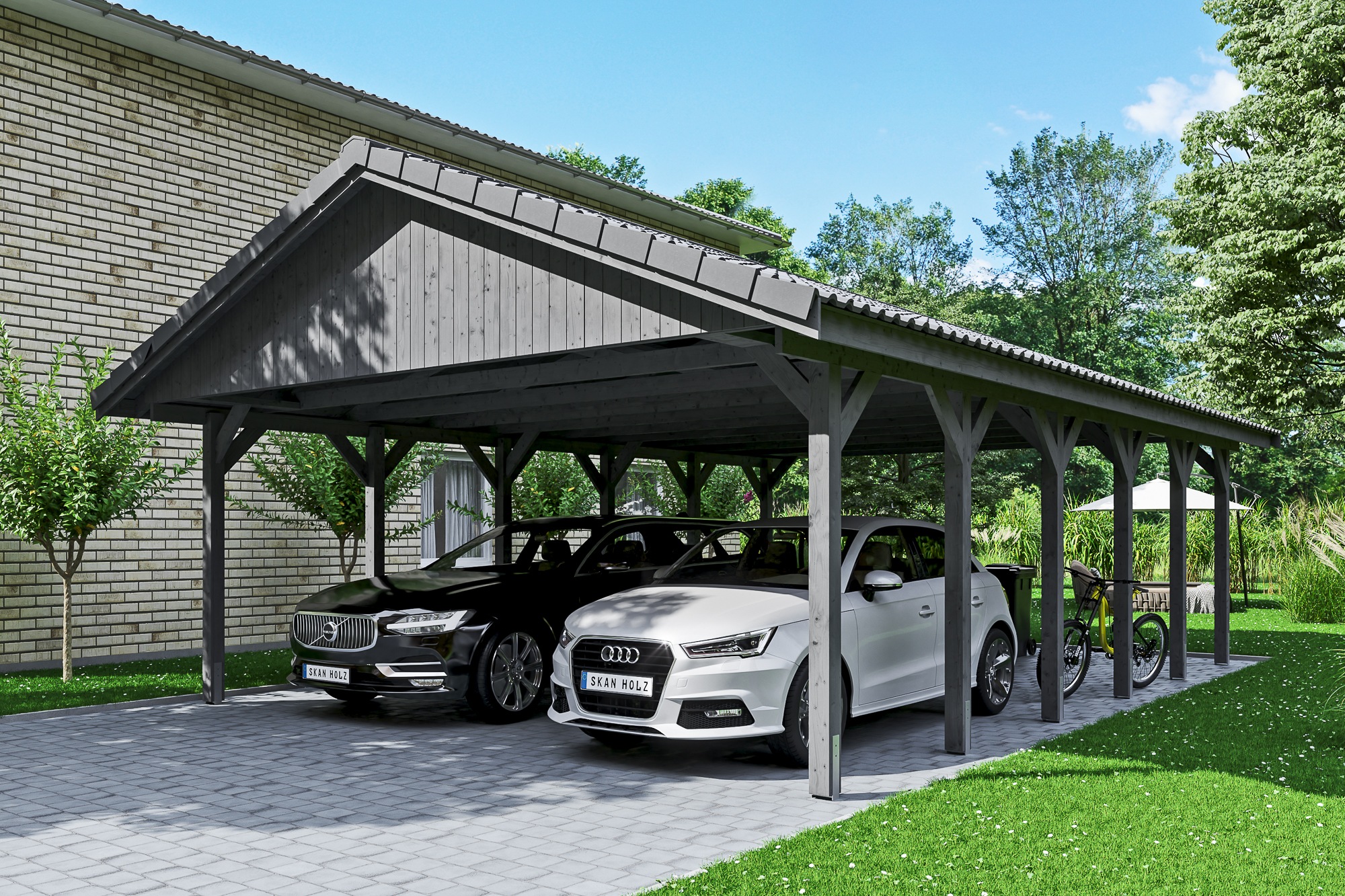 Skanholz Doppelcarport »Wallgau«, Nadelholz, 530 cm, Schiefergrau, mit Dachlattung