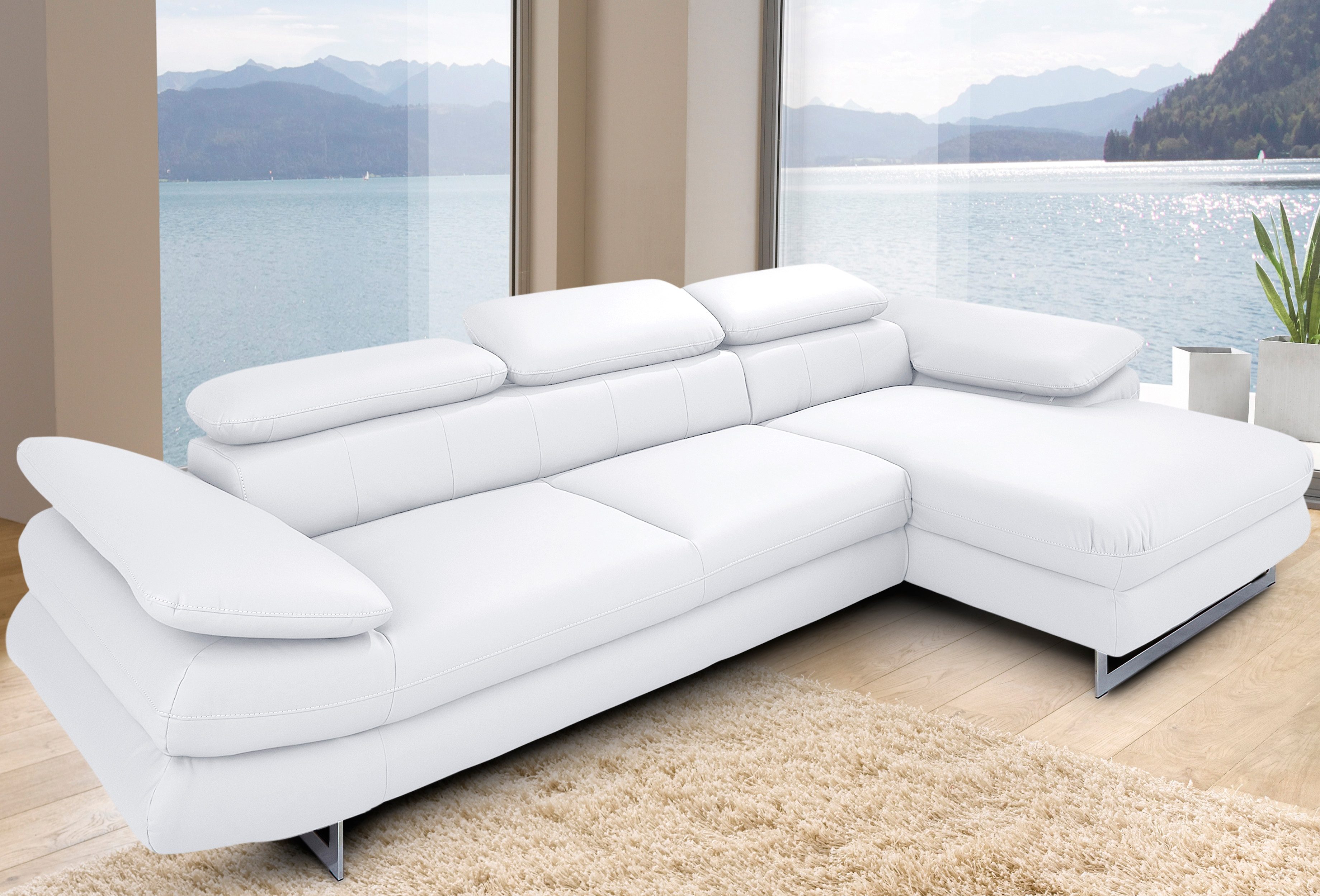 COTTA Ecksofa "Solution L-Form, B:286cm,modern mit Relaxarmlehne, Wellenunterfederung" mit Arm- & Kopfteilverstellung, wahlweise mit Schlaffunktion