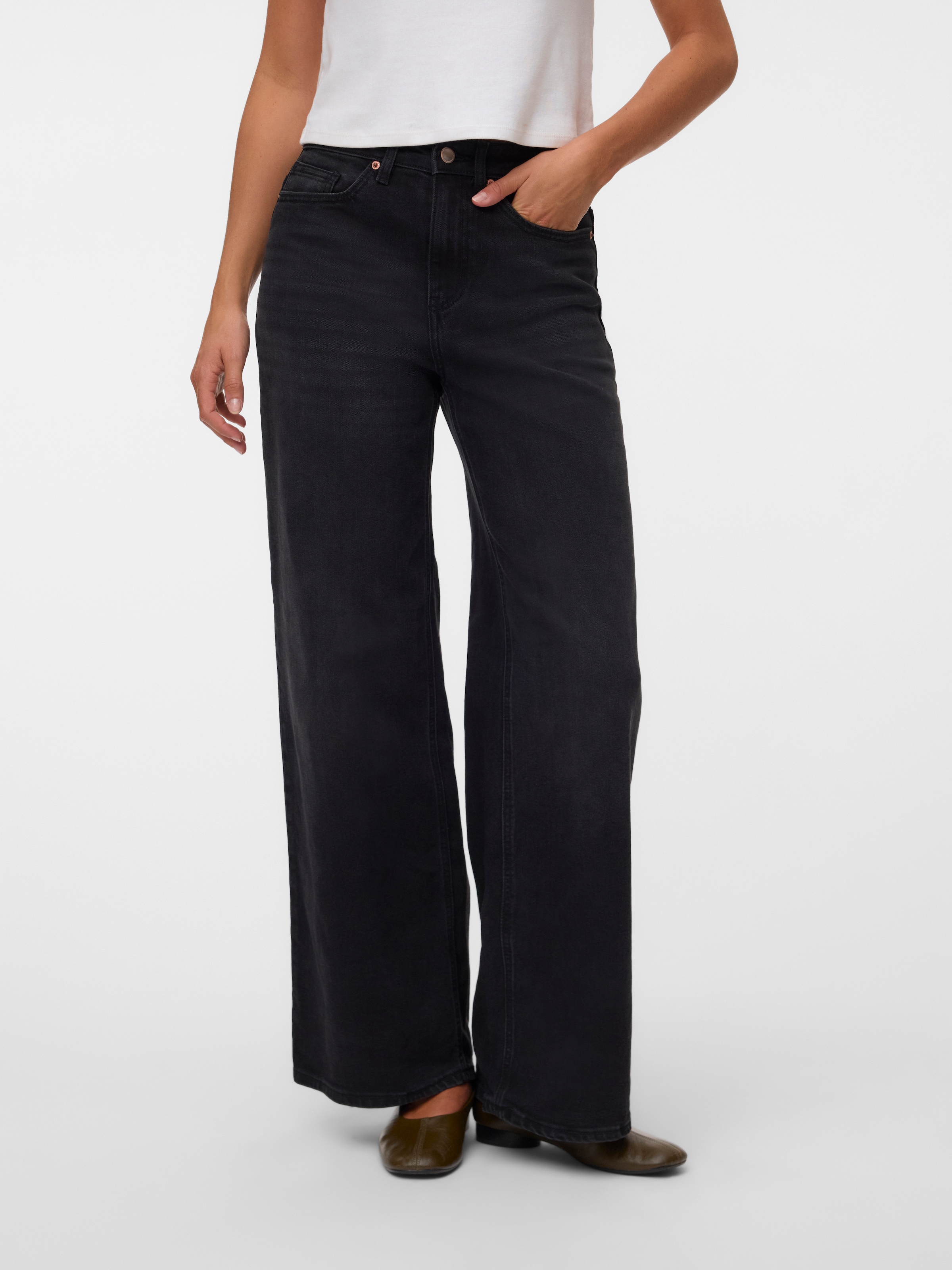 Vero Moda Weite Jeans "VMOLIVIA STRETCH HR WIDE JNS LI1101 NOOS" Baumwollmischung, high waist, wide fit
