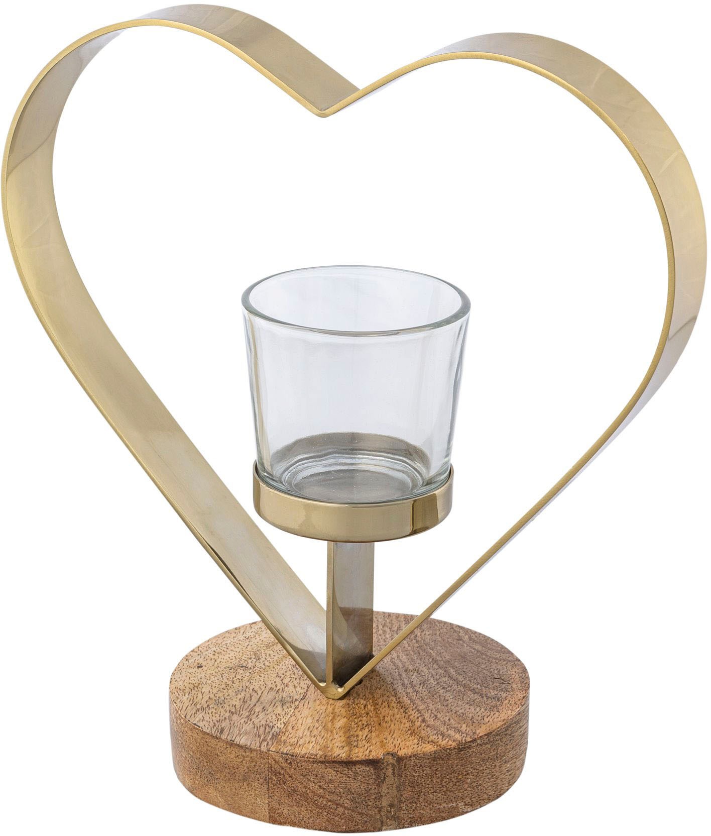 Creativ home Teelichthalter "Kerzenhalter Herz" aus Holz, Edelstahl und Gla günstig online kaufen