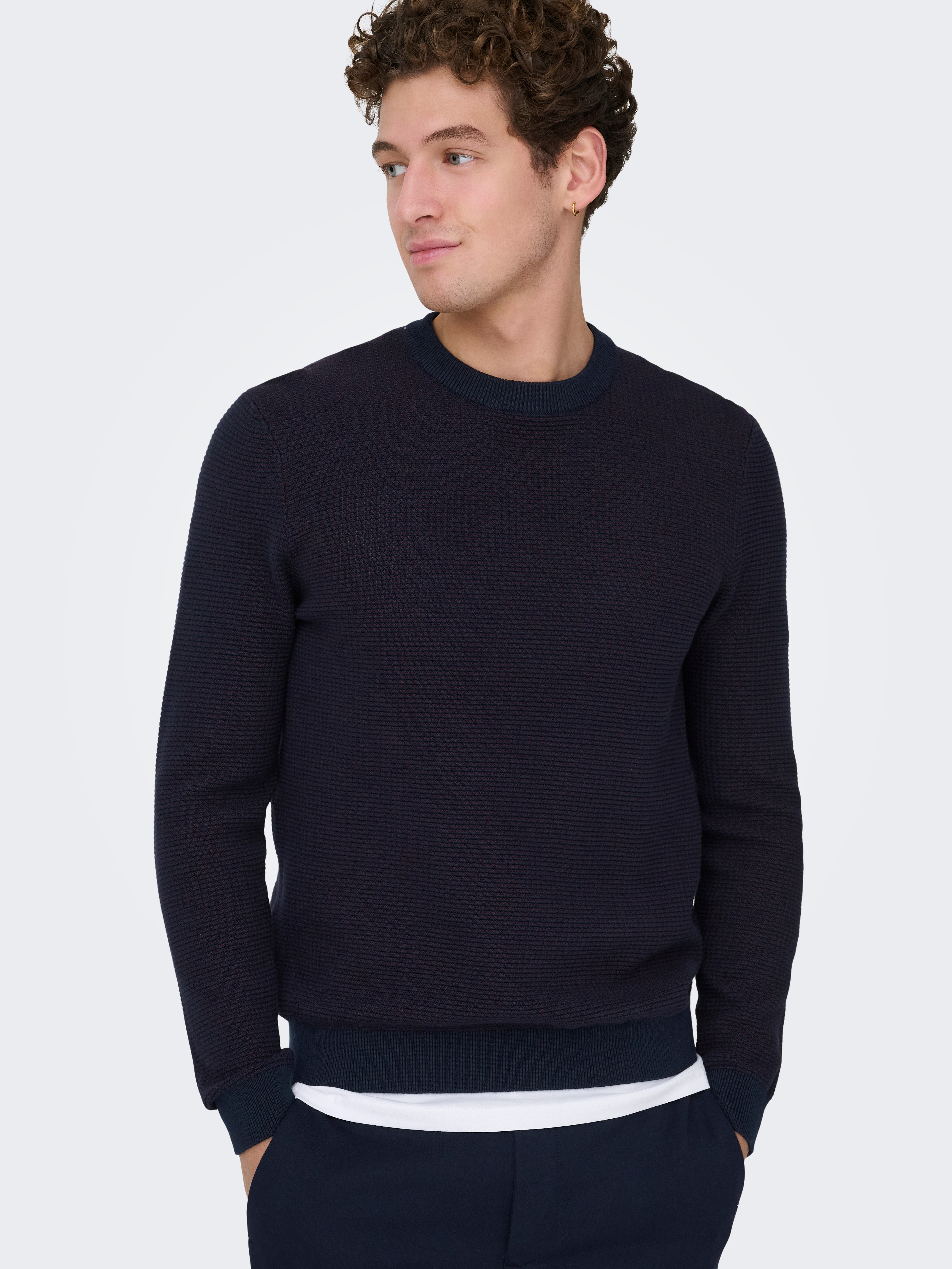 Thumbnail - ONLY & SONS Strickpullover "ONSDAVE REG LS CREW NECK KNIT NOOS" Baumwolle, regular fit
