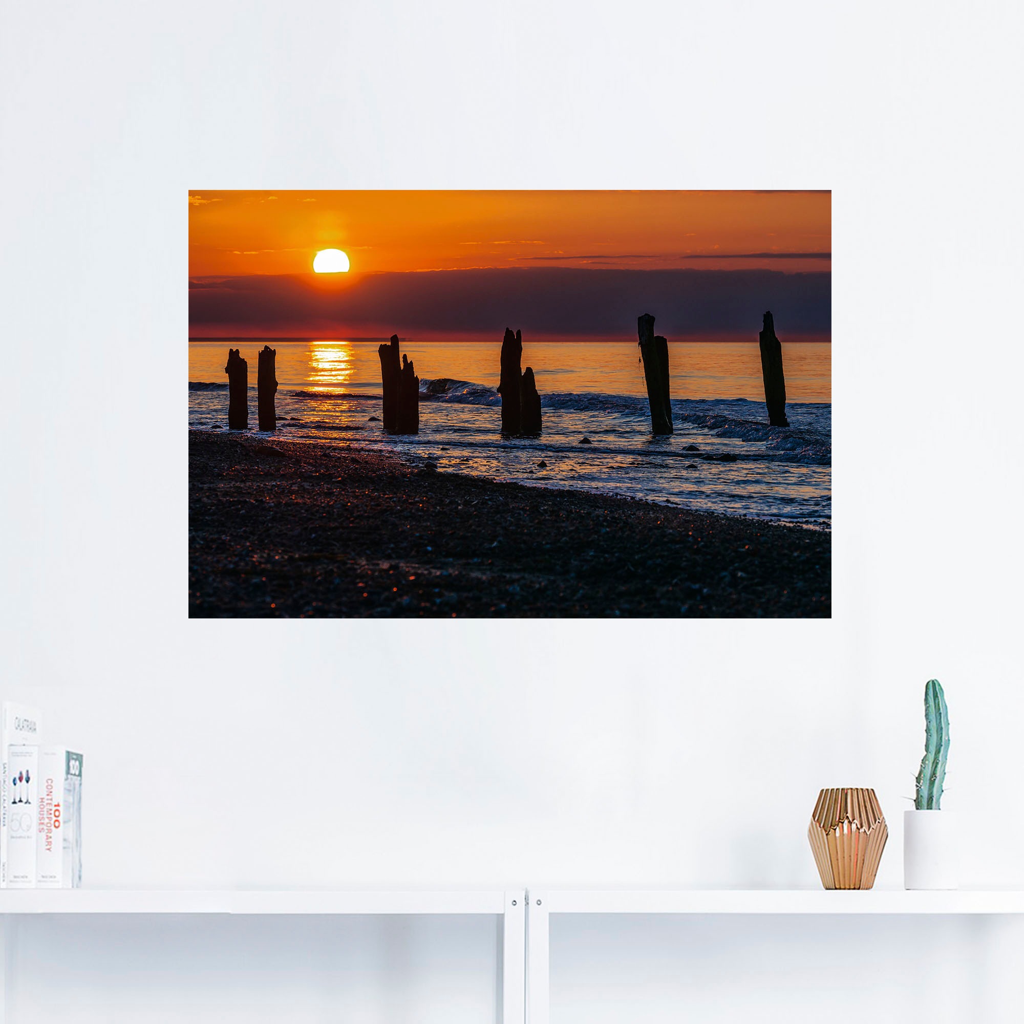 Artland Wandbild »Buhnen an der Ostsee bei Kühlungsborn II«, Bilder vom Sonnenuntergang & -aufgang (1Stück), in vielen Größen & Produktarten - Alubild/Outdoorbild, Leinwandbild, Poster, Wandaufkleber/Wandtattoo auch für Badezimmer geeignet