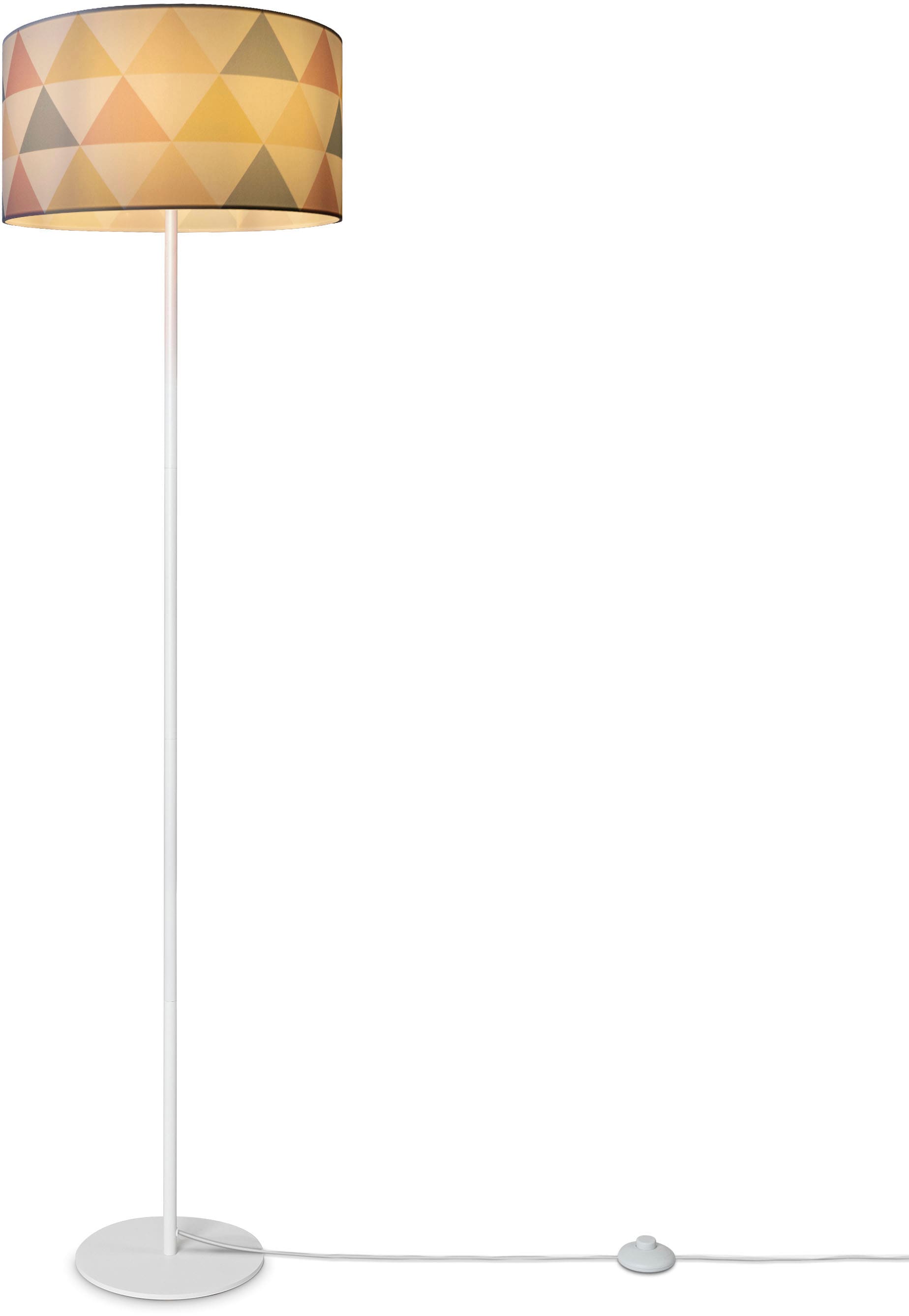 Paco Home Stehlampe »Luca Delta«, Leuchtmittel E27 | ohne Leuchtmittel, Wohnzimmer Stoffschirm Dreieck Bunt Stehlampe Textil Standleuchte