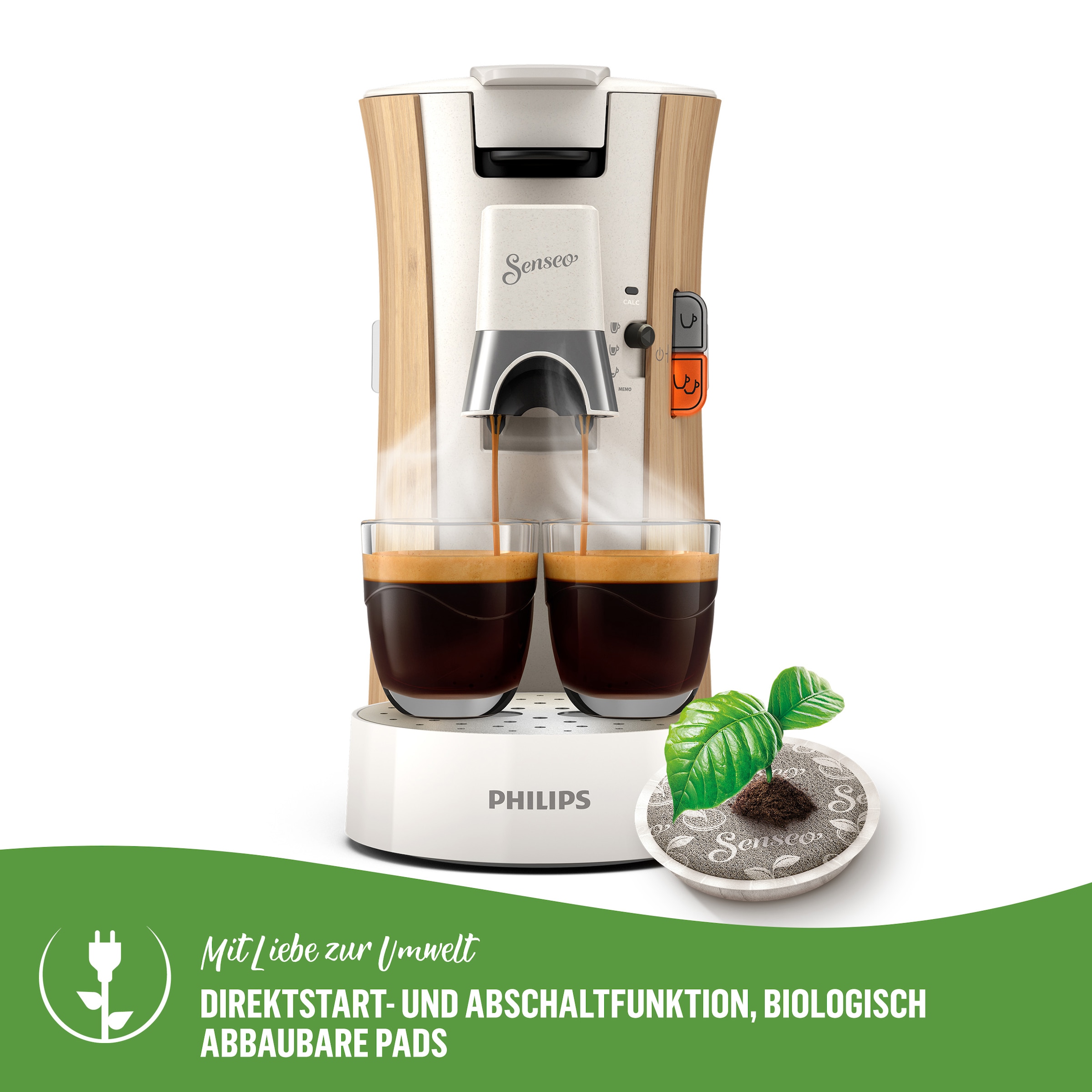 Philips Senseo Kaffeepadmaschine »Select CSA240/05 Eco Conscious Collection«, drei Kaffee-Einstellungen, biobasierter Kunststoff, Seidenweiß matt