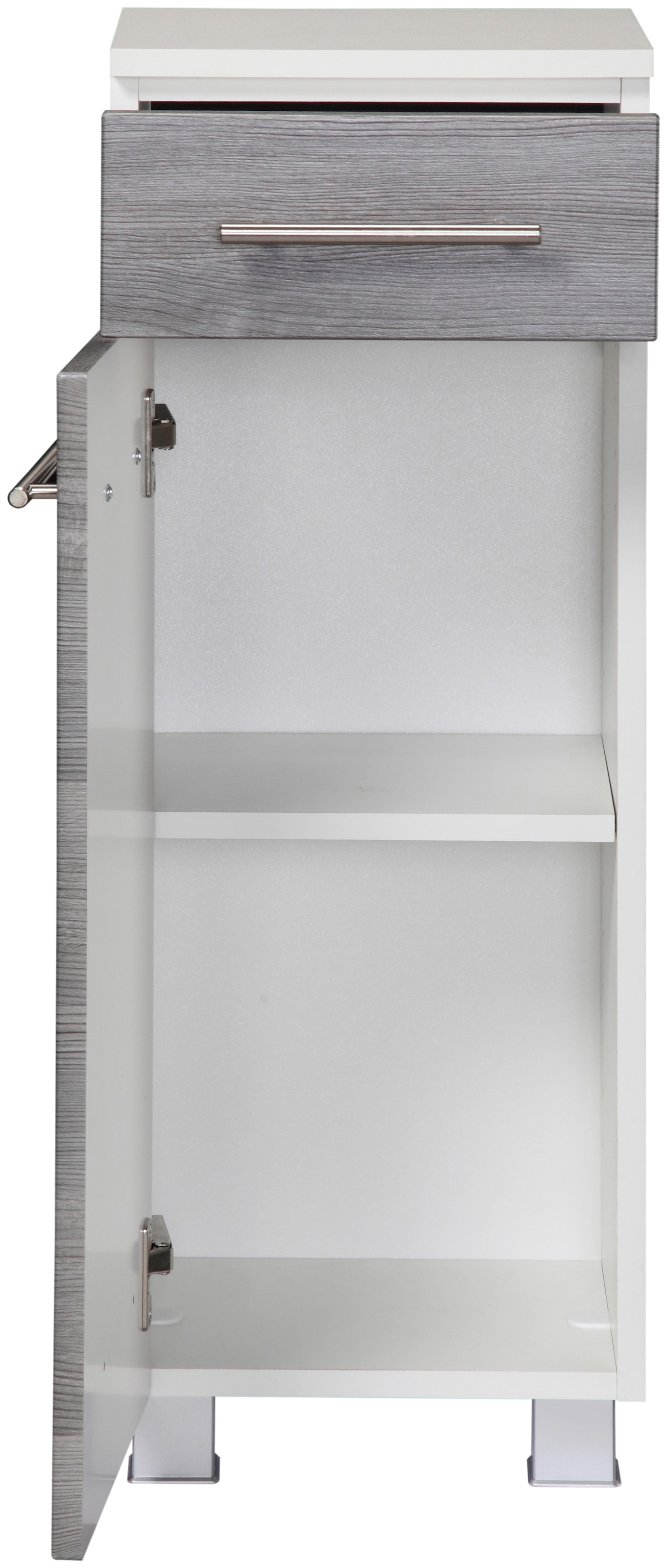 welltime Badmöbel-Set »"Trento", Badezimmer-Set, Hängeschrank, Unterschrank, Hochschrank«, (5 St.), Waschbeckenunterschrank, Spiegelschrank inkl. Aufbauleuchte