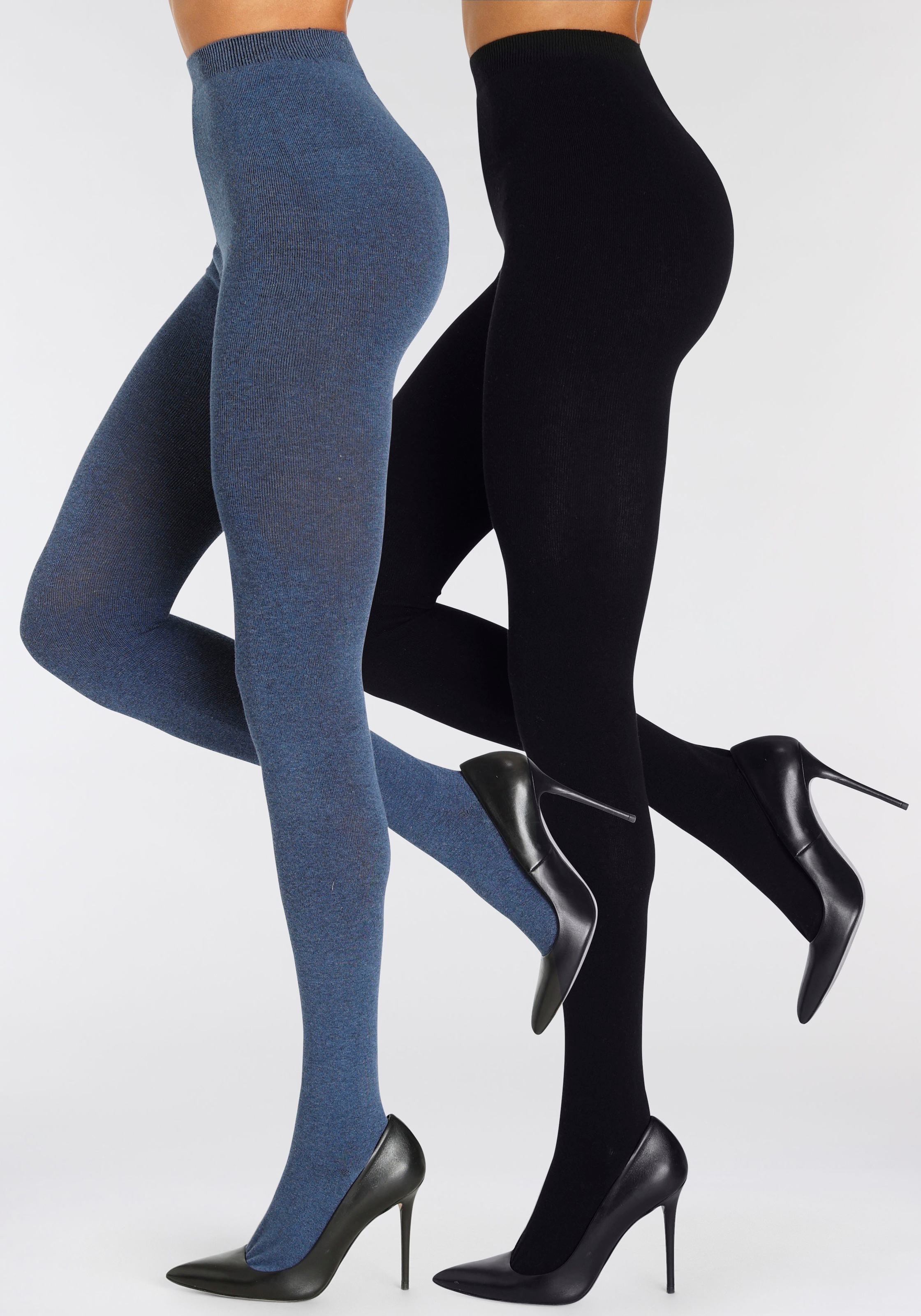 LASCANA Strickstrumpfhose "Warme Damen glatt gestrickte Baumwoll Strumpfhose" Packung, 2 Stk. aus trageangenehmer Baumwollmischung