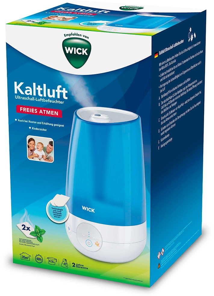 WICK Luftbefeuchter "Ultraschall-Kaltluftbefeuchter", 4,5 l Wassertank, kompatibel mit den VapoPads Duftpads mit ätheris