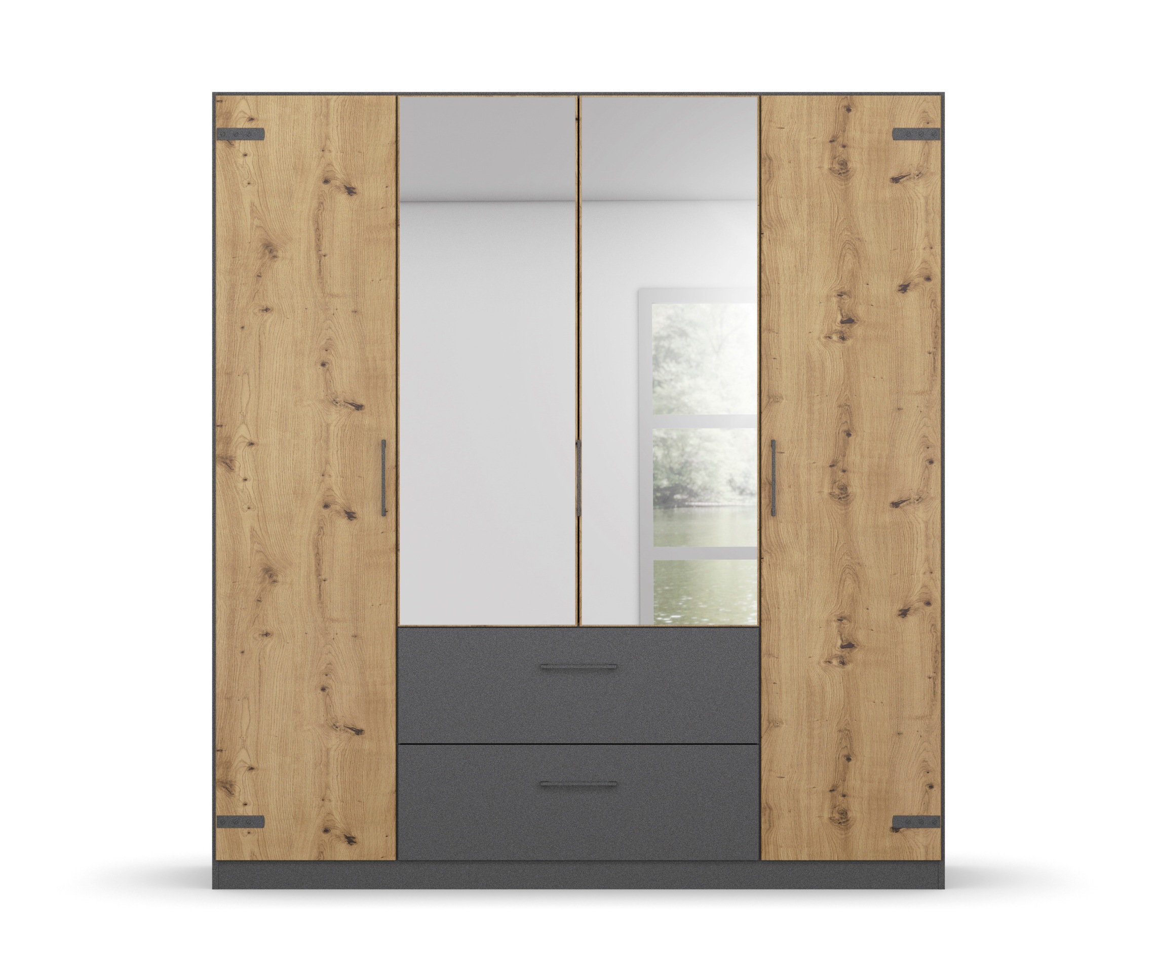 rauch Drehtürenschrank »Holmes«, im Industrial Style, mit Schubkästen, mit oder ohne Spiegel