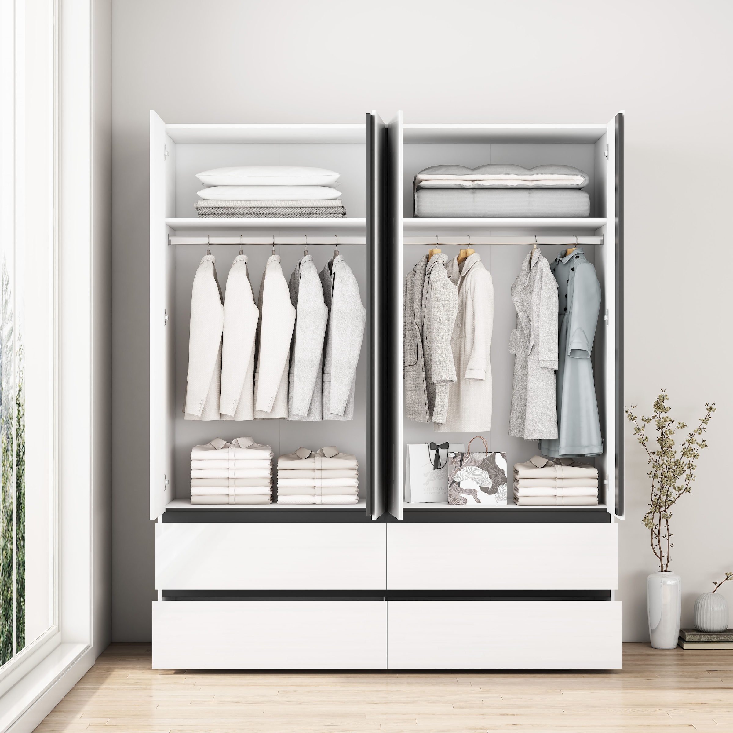 OTTO home Kleiderschrank »Kollin Schlafzimmerschrank mit 4 Türen und 4 Schubladen  Garderobe« Drehtürenschrank mit perfekter Innenausstattung, hochglanz Fronten