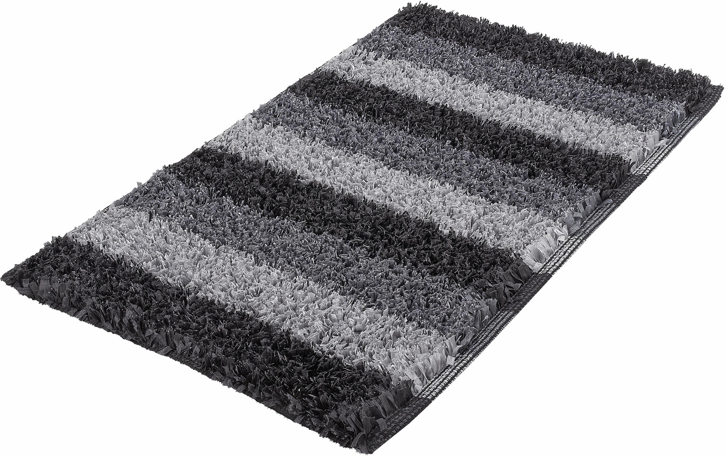 Kleine Wolke Badematte »Lounge«, Höhe 24 mm, rutschhemmend beschichtet, fußbodenheizungsgeeignet, Badteppich, Fransenflor, gestreift, leichter Glanzeffekt, waschbar