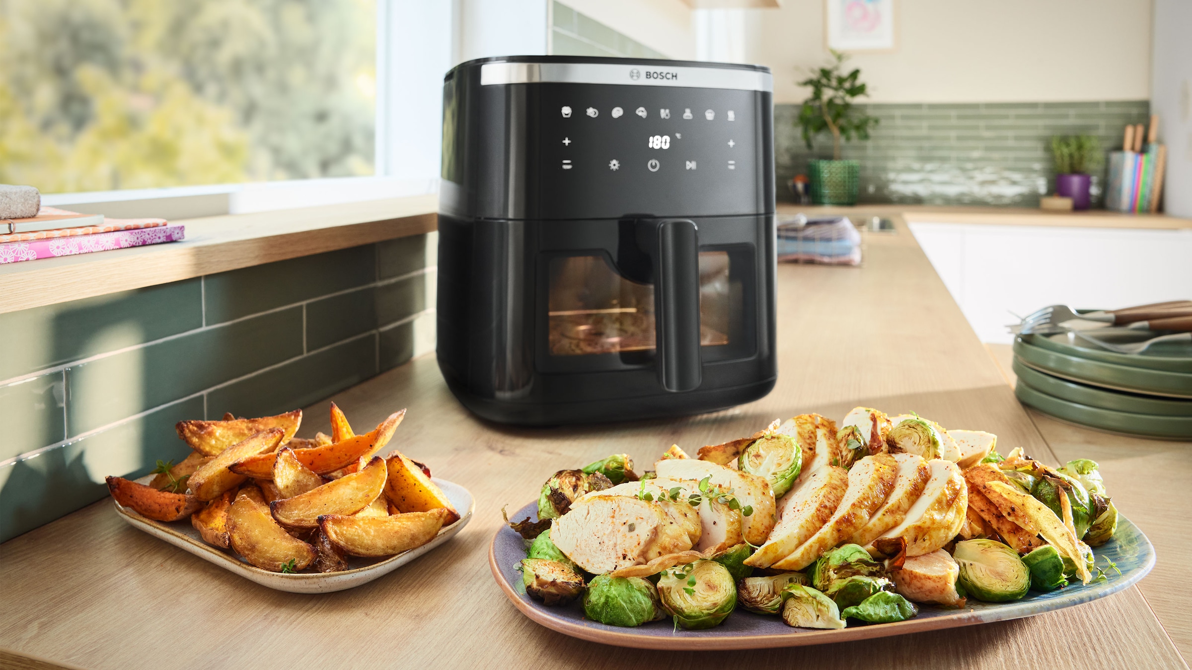 BOSCH Heißluftfritteuse »MAF671B0 Air Fryer Serie 6, 7,1l, Sichtfenster, 7 Programme, schwarz«, 1800 W, Innenlicht, Schüttelalarm, Korb spülm.geeignet