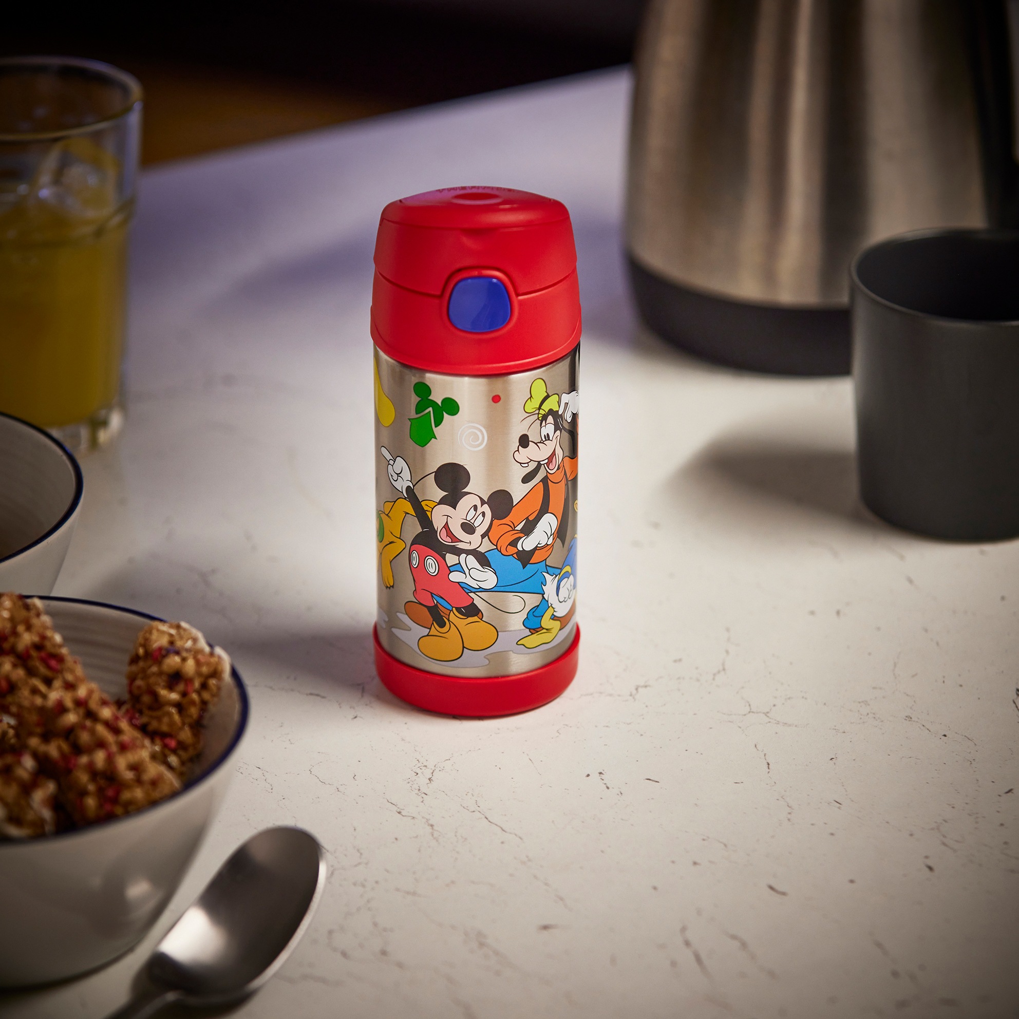 THERMOS Isolierflasche »FUNTAINER STRAW BOTTLE, doppelwandiger Edelstahl, spülmaschinenfest«, (1 tlg.), 0,35l, mit Silikonstrohalm, absolut dicht
