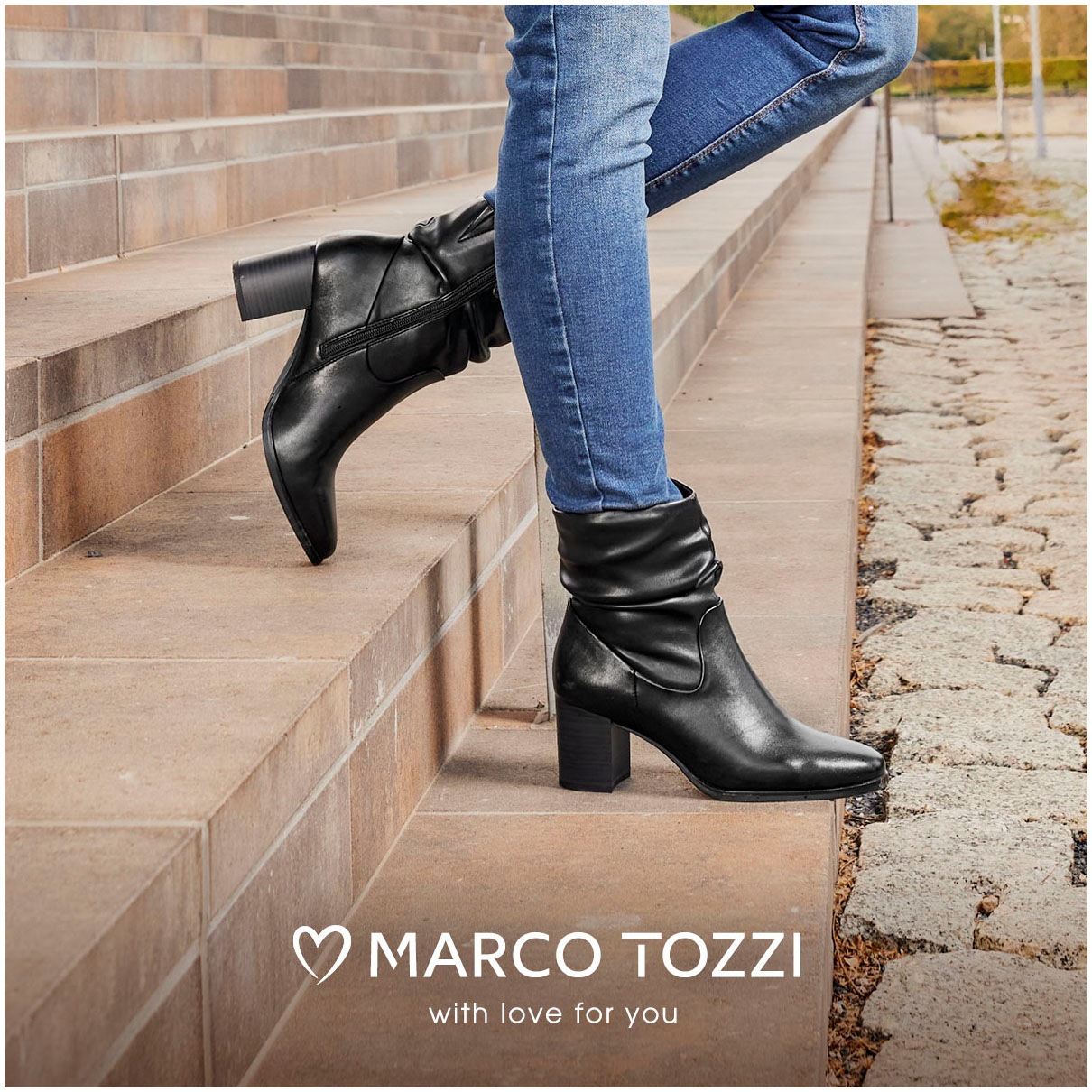 MARCO TOZZI Stiefelette, Blockabsatz, Businessschuh mit Falten im slouchy Look