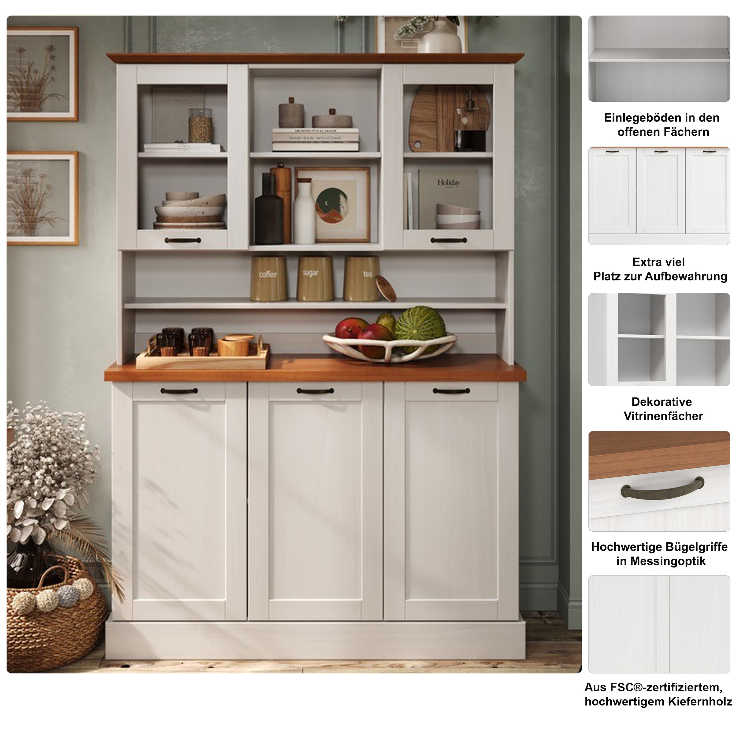 Home affaire Küchenbuffet »Teramo« Breite/Höhe 126/181 cm, mit Metallgriffen