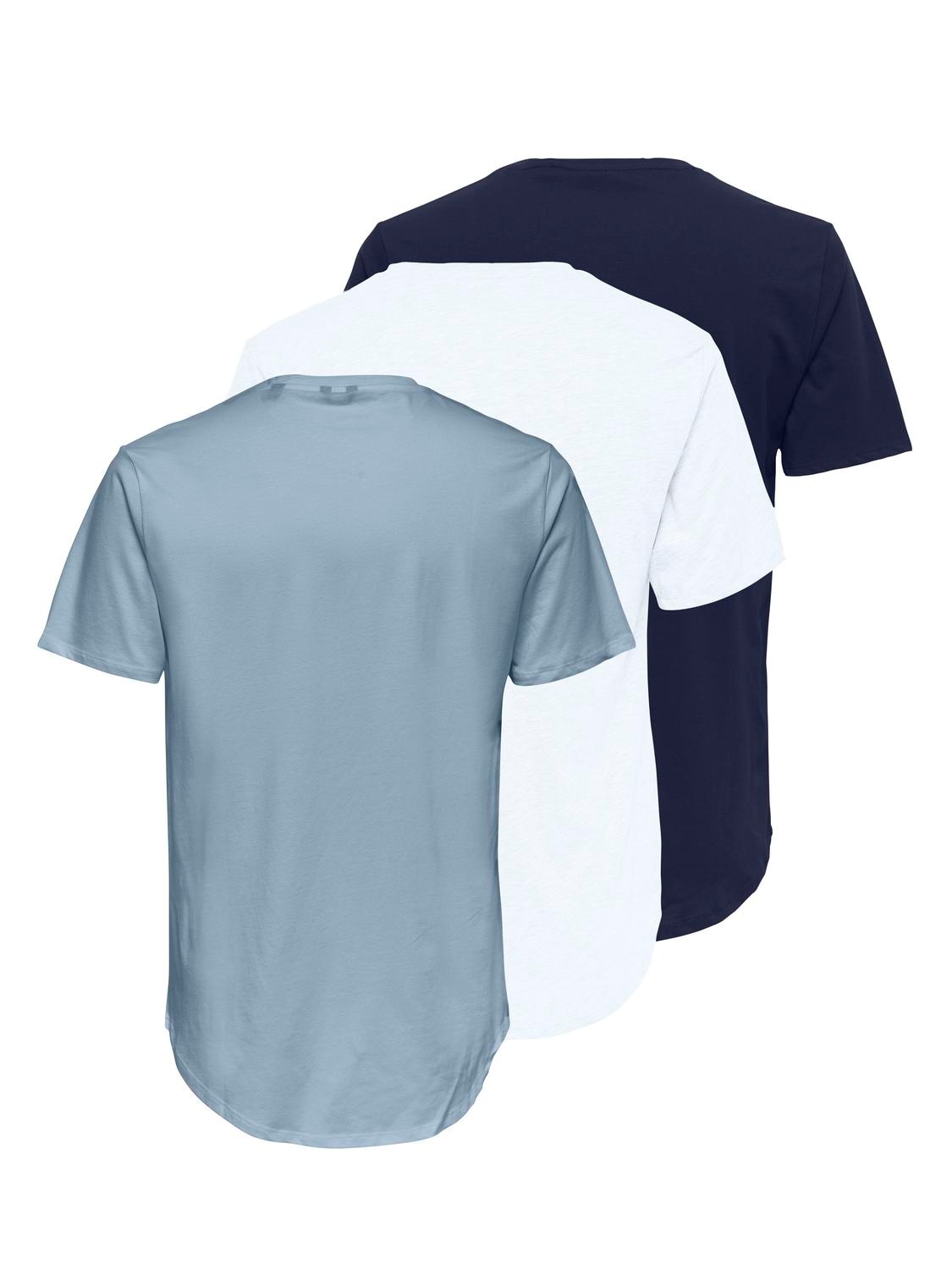 ONLY & SONS ONSMATT Rundhalsshirt 3er-Pack Blau/Weiß/Peacoat Gr. L 3