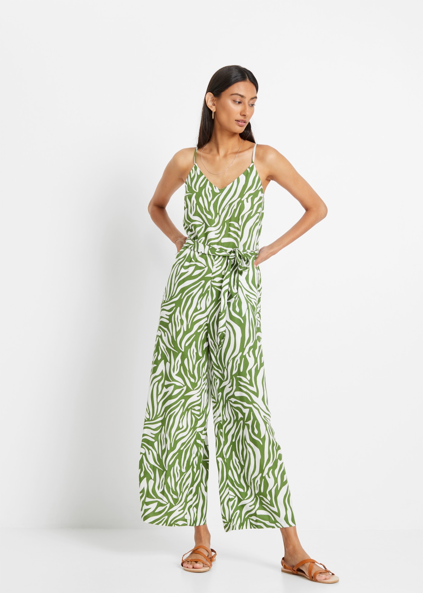 bonprix Jumpsuit mit modischem Druck, aus Viskose, figurumspielende Passform