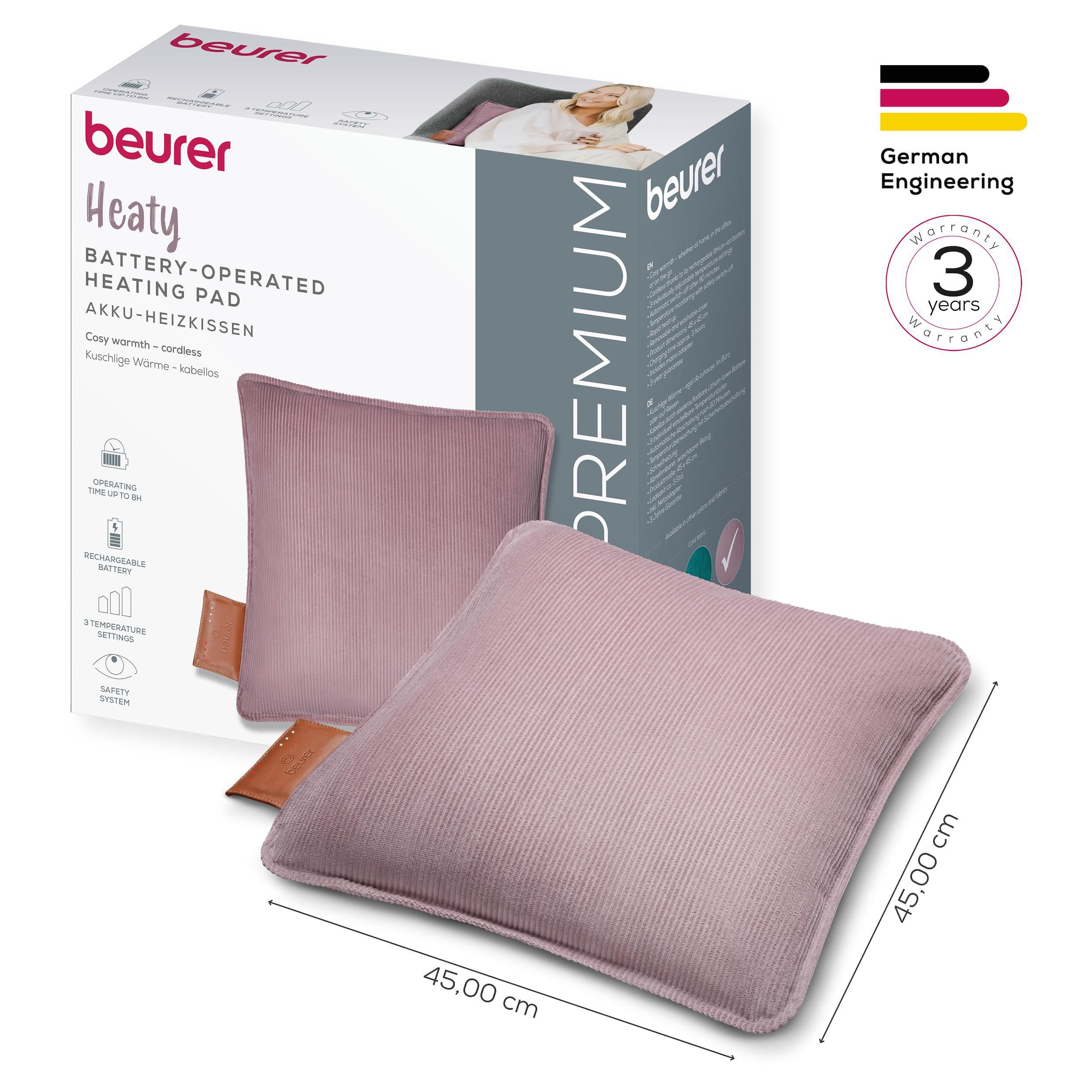 BEURER Heizkissen »HK 77 Heaty, kabellos« Stylisches Design mit modernem Cordstoff, 3 Temperaturstufen, 45x45 cm