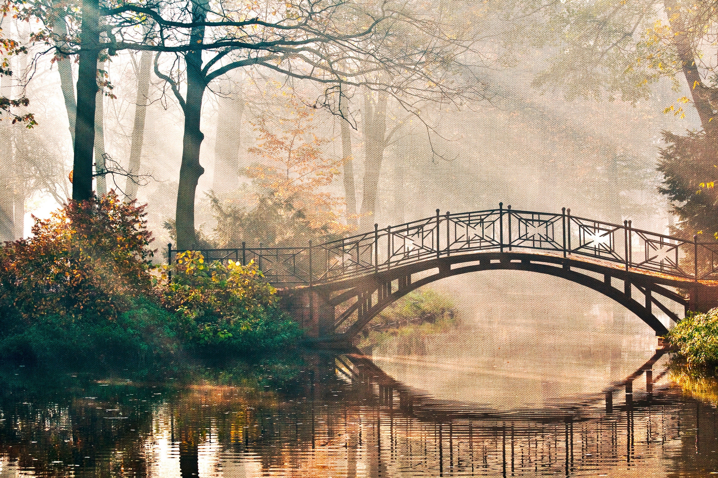 A.S. Création Leinwandbild »Park Bridge«, Kunst-Wald-Kinder, (1 St.), Bild mit Brücke Keilrahmen Leinwand-Bild Wohnzimmer modern Wandbild