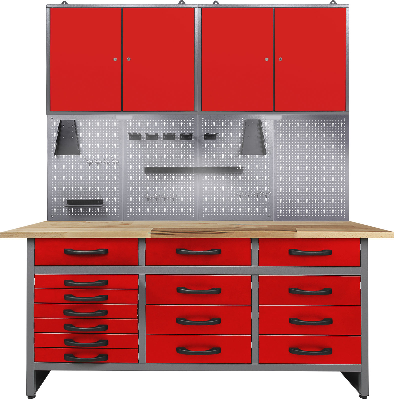 ONDIS24 Werkstatt-Set, B:160cm H:205cm T:60cm, rot, Werkbänke, 160 cm, mit LED
