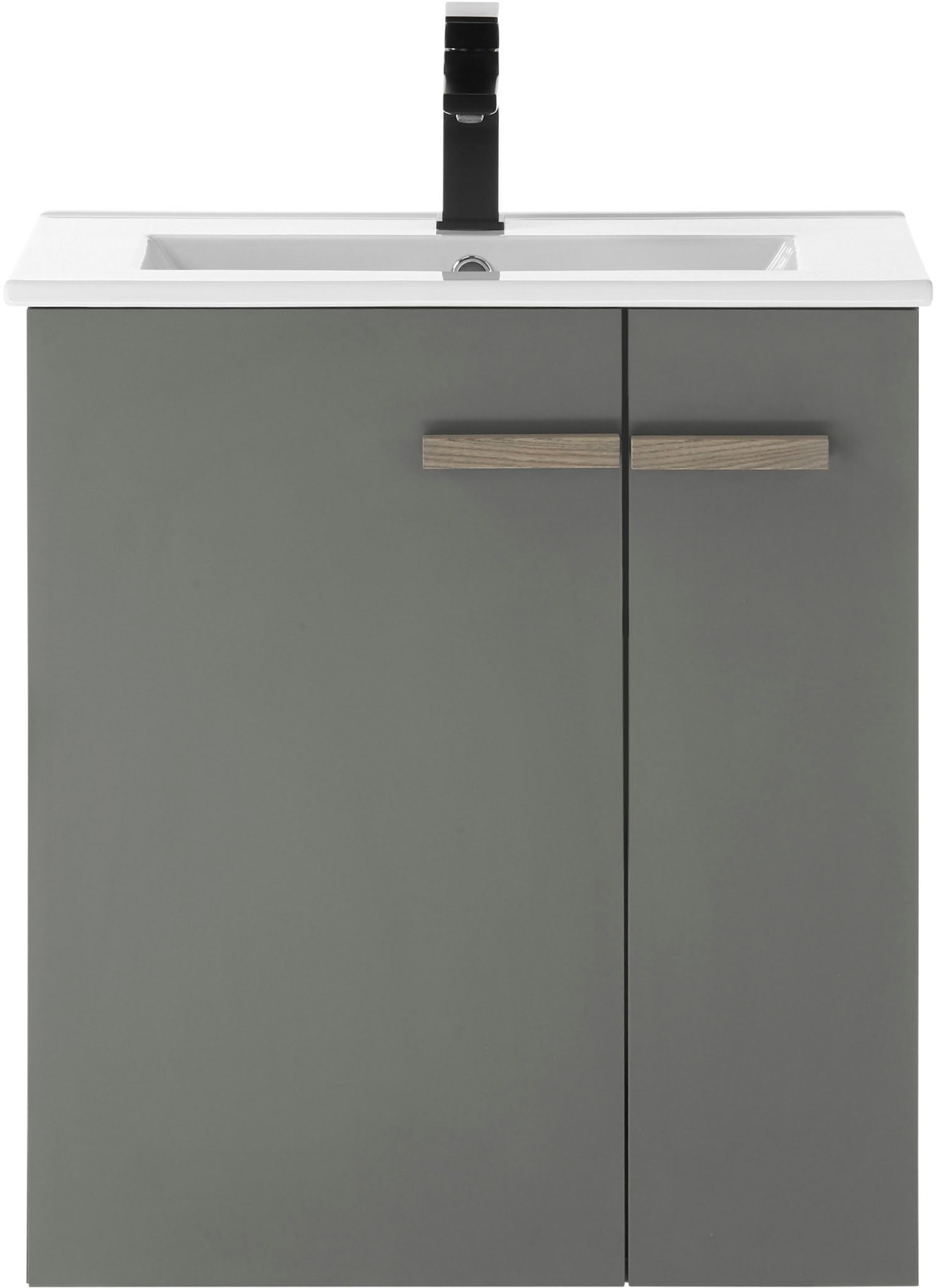Places of Style Waschtisch »SOLiD, Unterschrank inkl. Waschbecken, Badschrank mit Holzgriffe«, in zwei Farben verfügbar, inkl. Waschbecken, Breite 60 cm