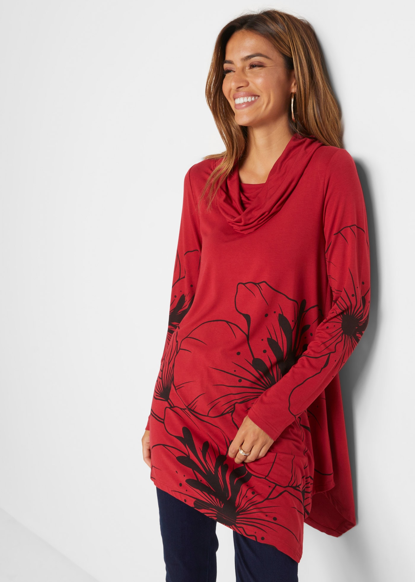 bonprix Longshirt figurumspielende Passform, mit asymmetrischem Saum, mit R günstig online kaufen