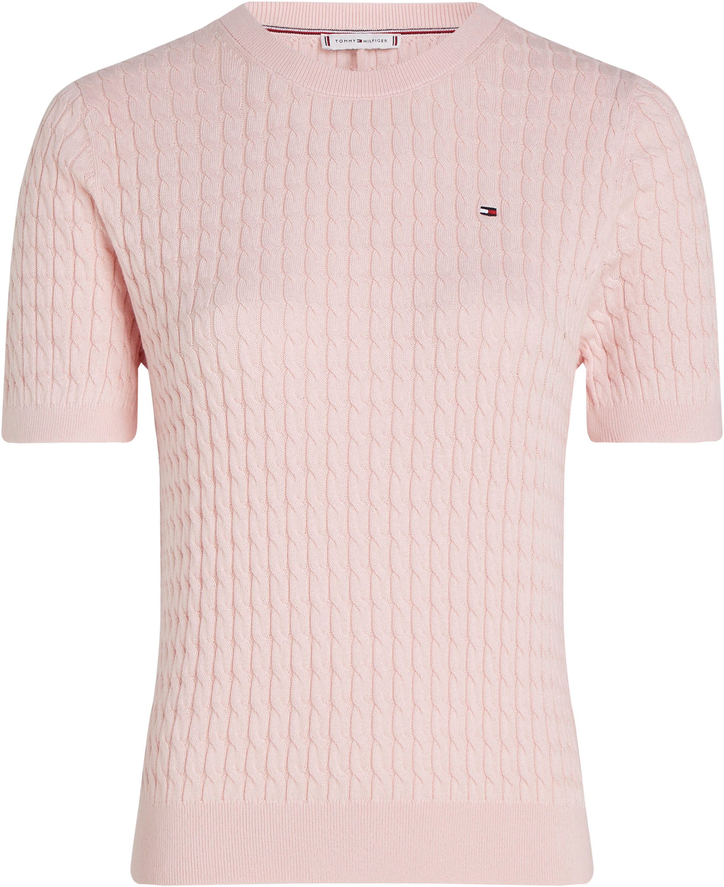 Tommy Hilfiger Kurzarmpullover »CO CABLE RWB C-NK SS SWT«, mit Mini-Zopfmuster