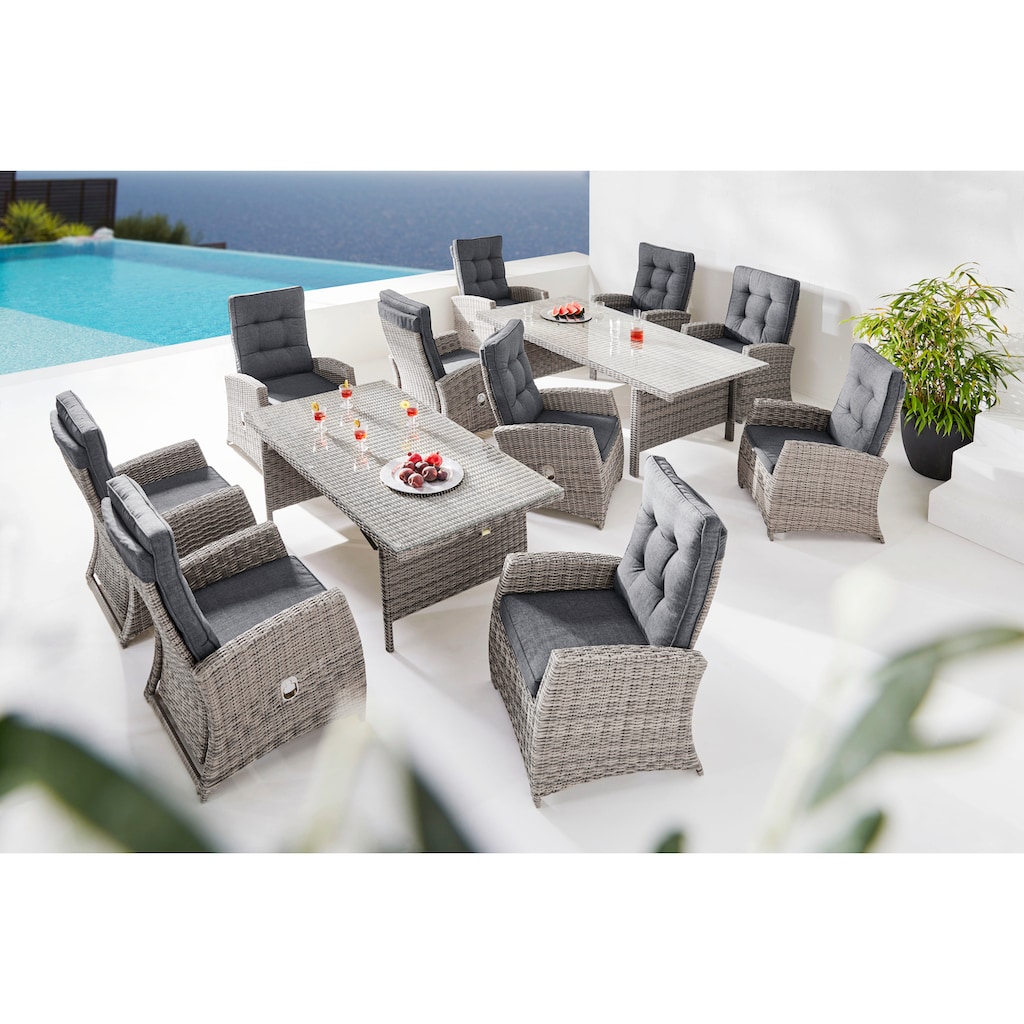 KONIFERA Garten-Essgruppe »Monaco«, (Set, 31 tlg.), inklusive Tisch, 10 Stühlen und Sitzauflagen
