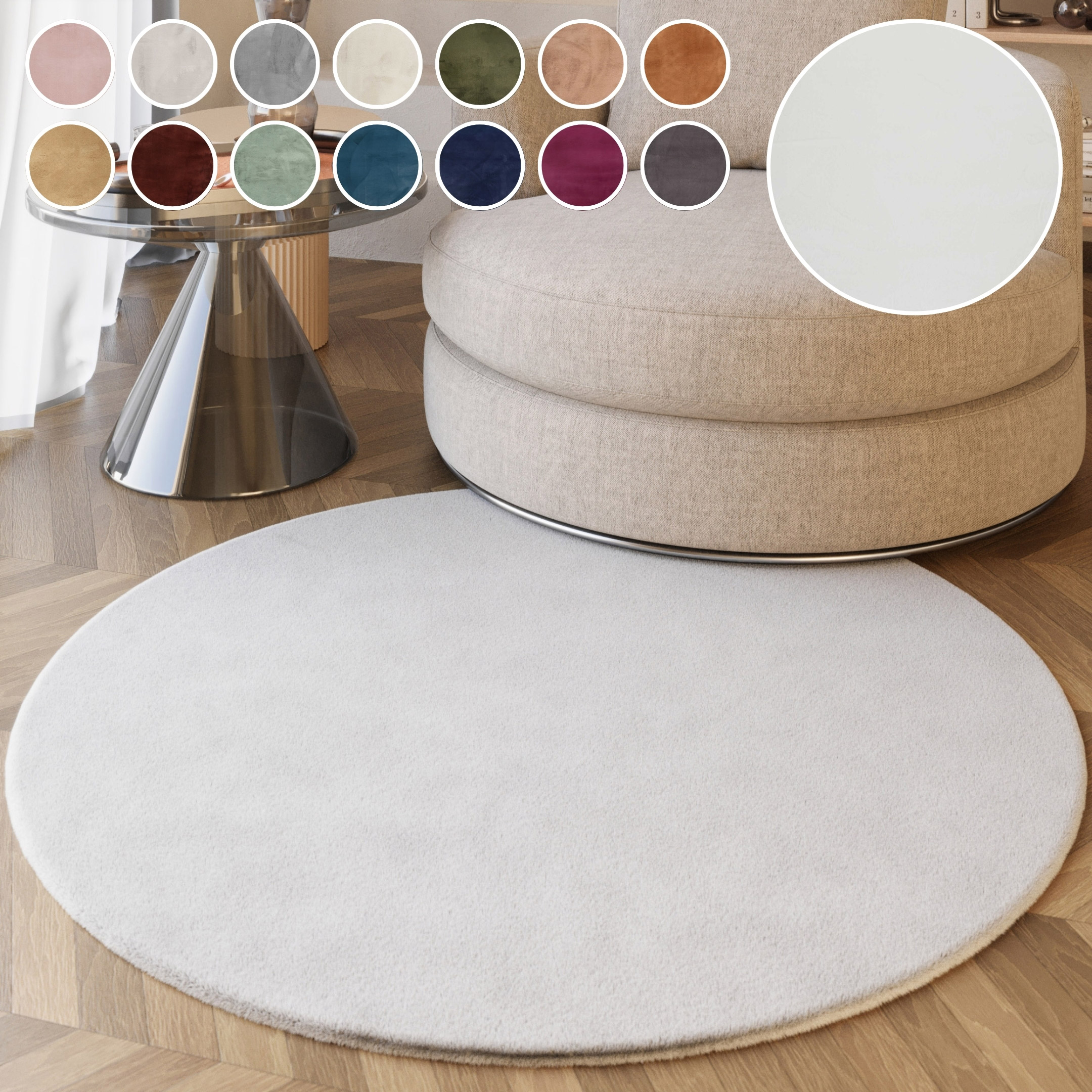 Esprit "Alice ESP-4377 Kunstfell" rund 25 mm Höhe Kaninchenfell-Haptik, besonders weich und dicht, für alle Räume