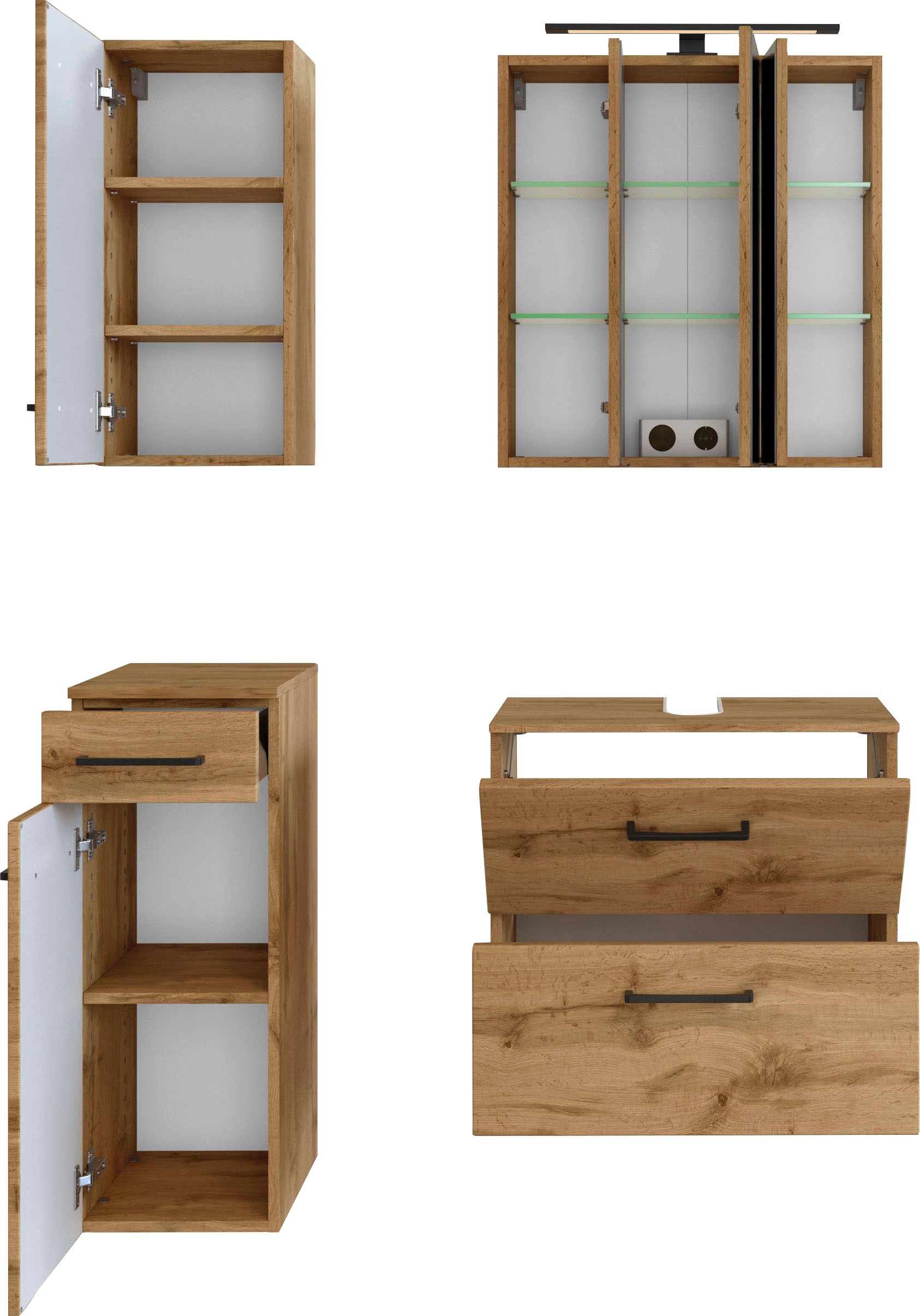 welltime Badmöbel-Set »Chicago«, (4 St., Spiegelschrank, Unterbeckenschrank, Hängeschrank, Unterschrank)
