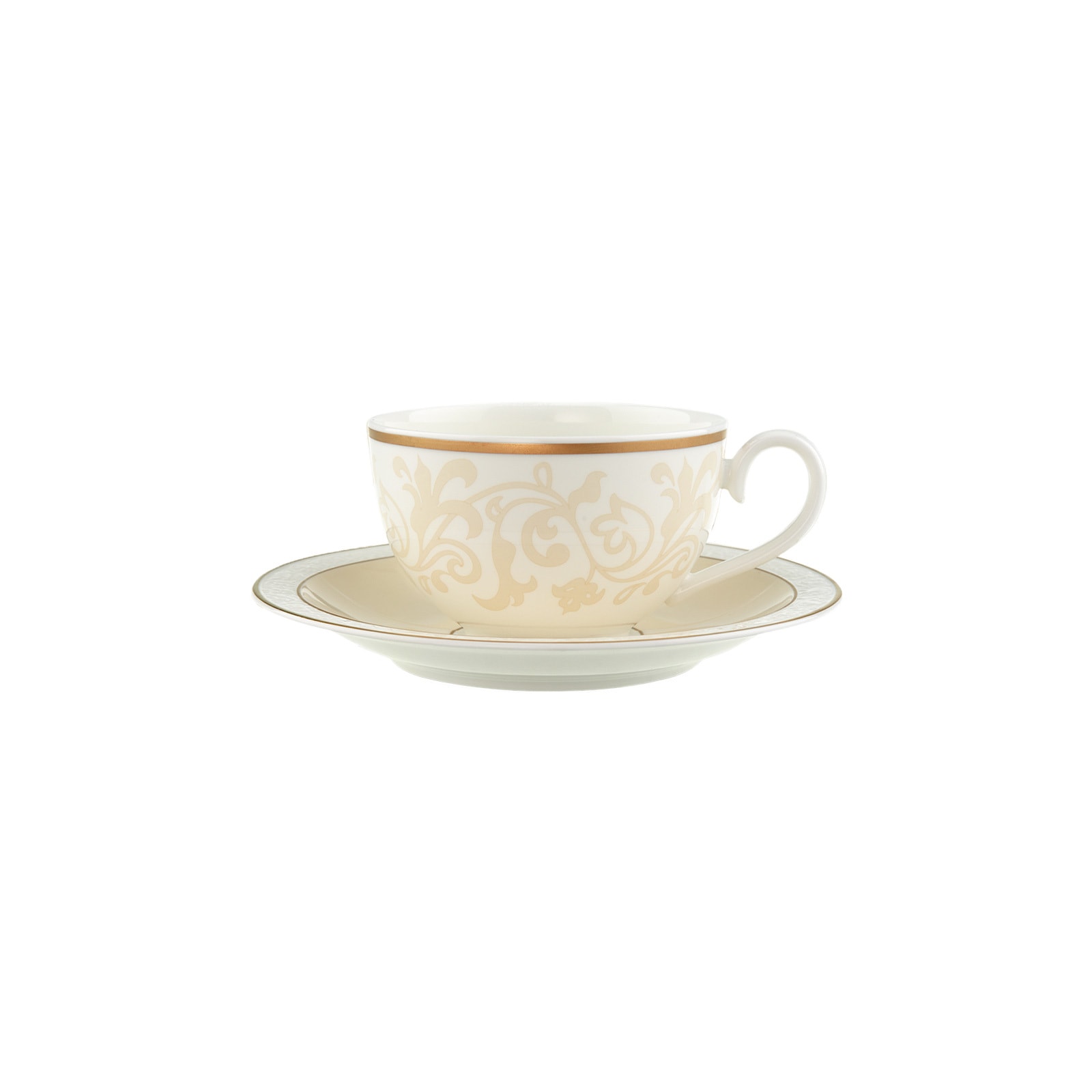 Villeroy & Boch Tasse "Kaffee-/Teetasse mit Untertasse Ivoire 120 ml weiß-gold" Spülmaschinenfest