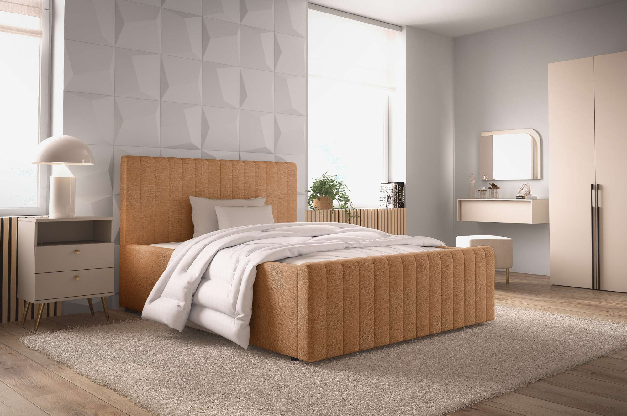 OTTO home Polsterbett "MOIVRE, vertikale Steppung in Rillenoptik, wahlweise mit Bettkasten" Stauraumbett, gepolstertes Kopfteil, ohne Matratze, modernes Design