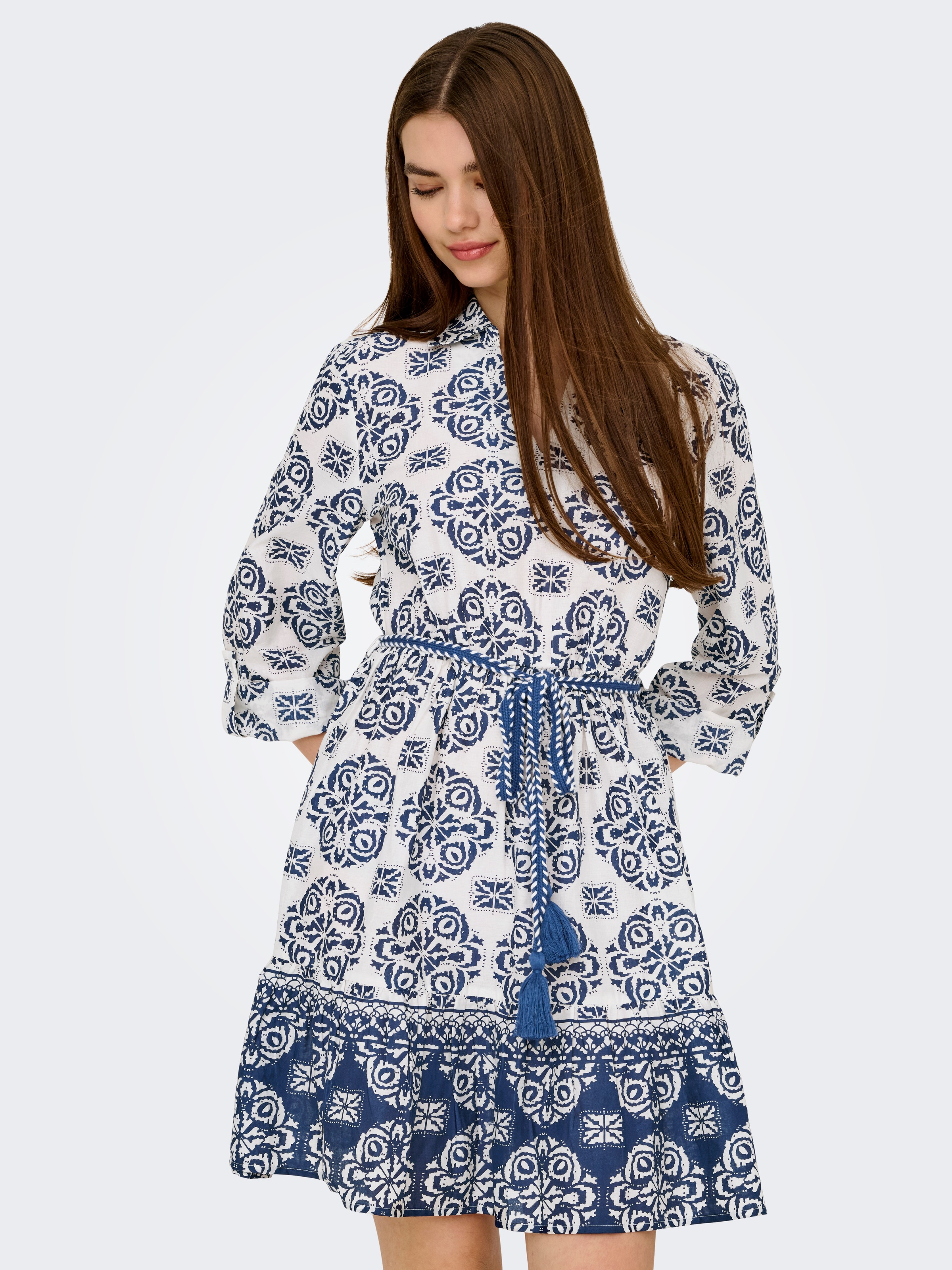 JDY Tunikakleid "JDYANNA 7/8 DRESS WVN", mit Volant und Bindegürtel günstig online kaufen