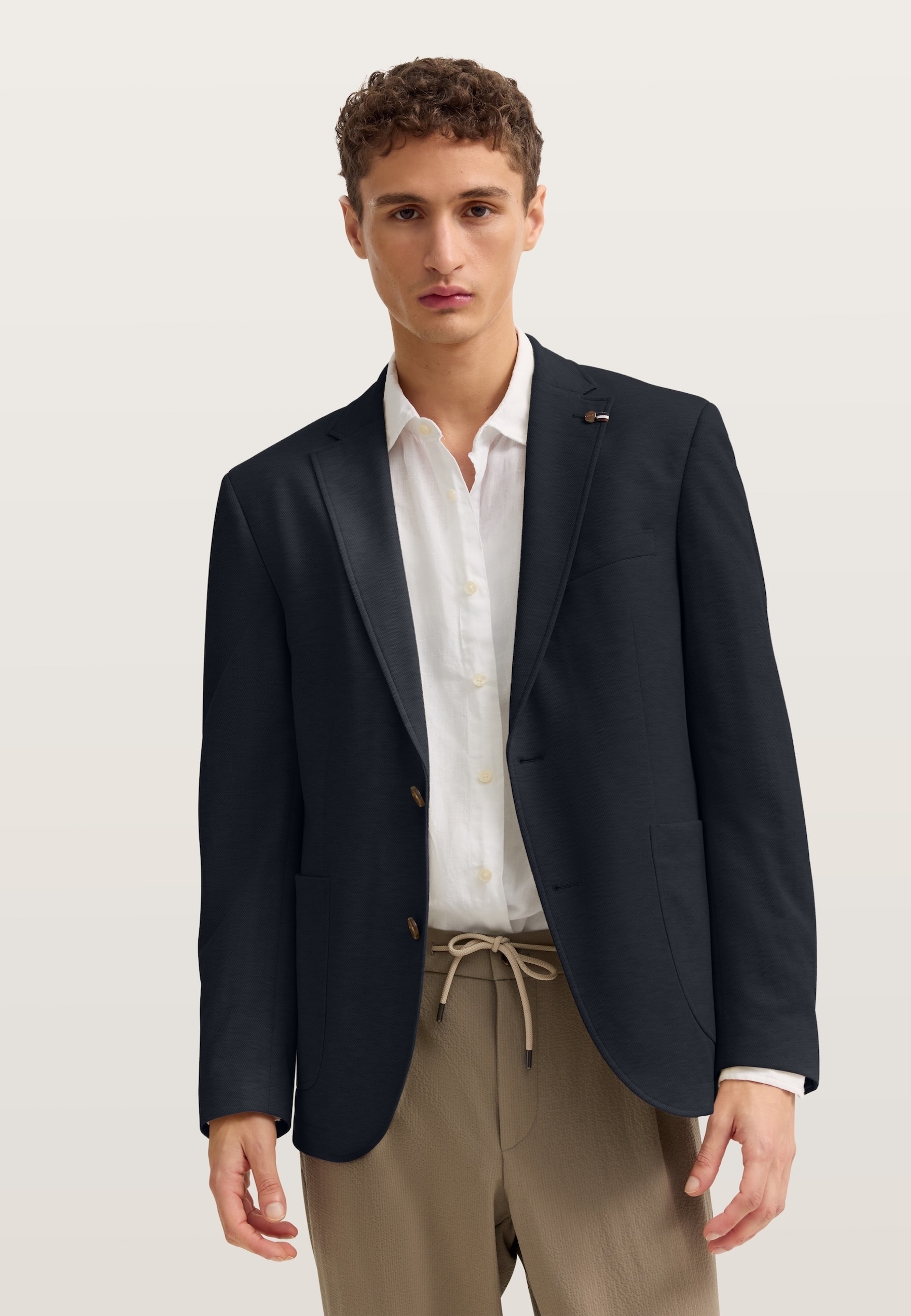 Sakko BUGATTI "Jersey-Artikel", Herren, Gr. 54, 390, marine, 65% Polyester, 24% Viskose, 8% Polyamid, 3% Elasthan, unifarben, regular fit, Sakkos Sakko, mit Stretch Funktion