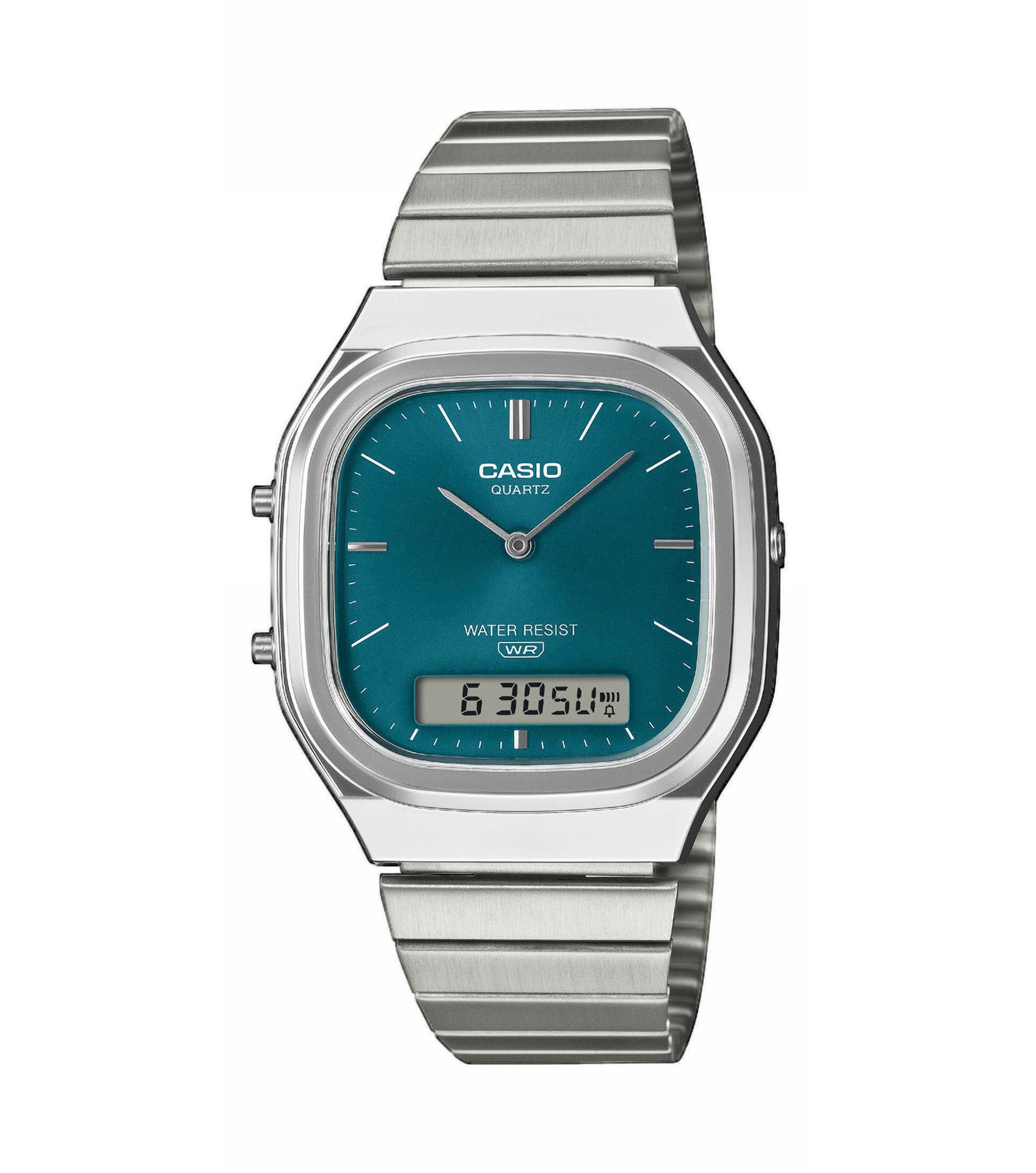 CASIO VINTAGE Chronographedelstahlfarben, grün, Armbanduhren, Quarzuhr, Armbanduhr, Damenuhr, Herrenuhr, Edelstahlarmband, analog