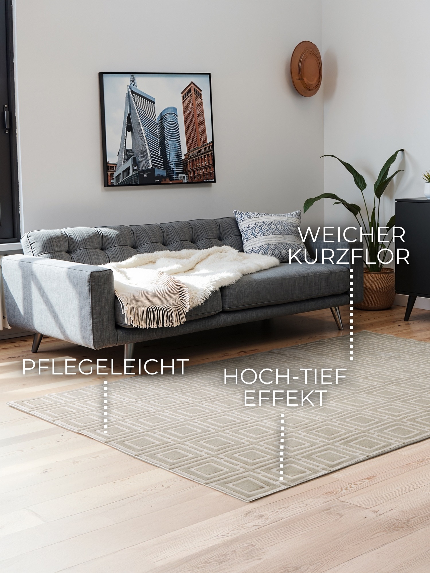 ELLE DECORATION Designteppich »Howlite«, rechteckig, 9 mm Höhe, Wohnzimmer, Schlafzimmer, Läufer, Hoch-Tief Effekt, Flur, Glanz