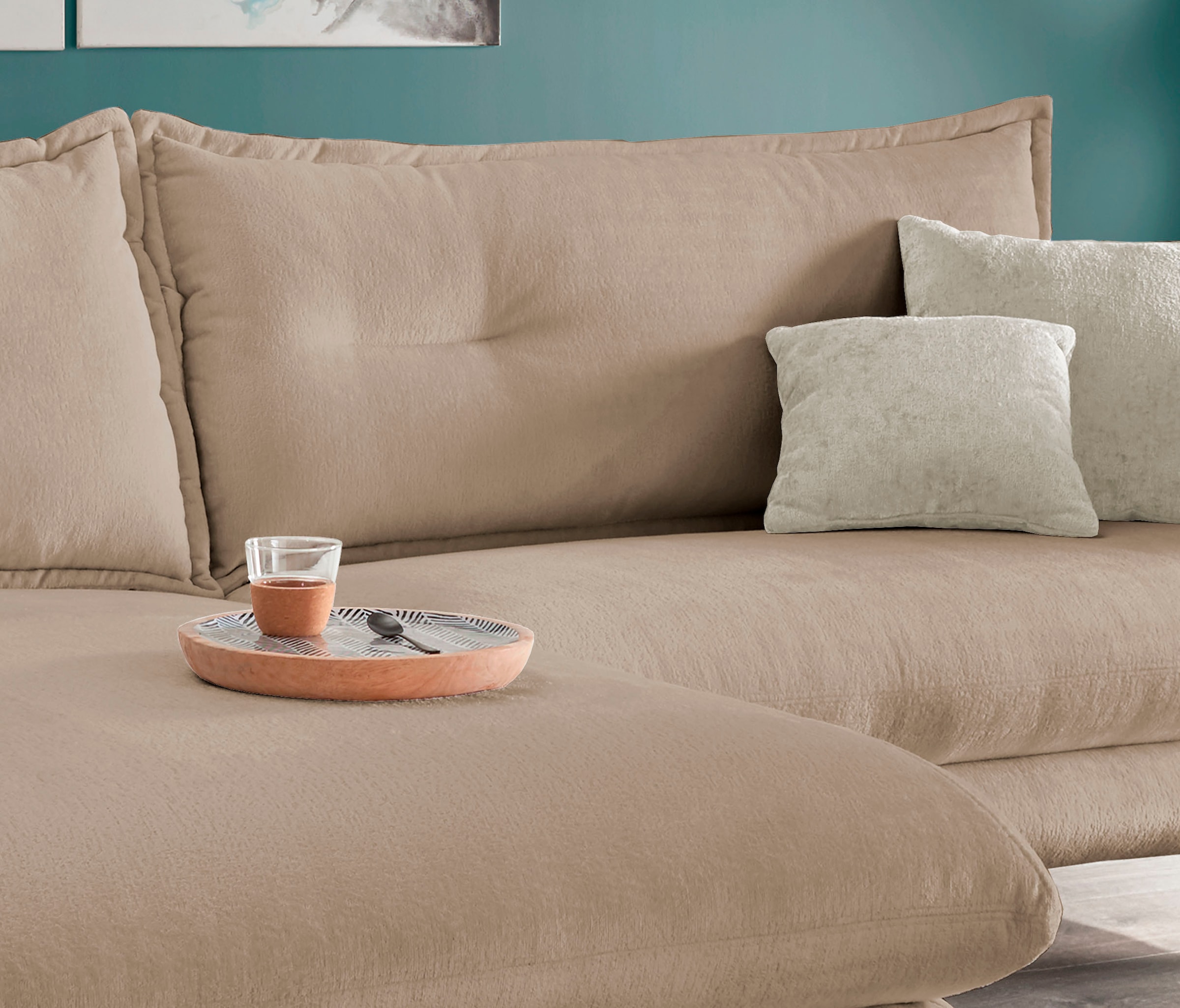 INOSIGN Ecksofa »Lazio modern und bequem, schmale Armlehnen, tolle Detailverarbeitung«, zwei verschiedene Fußfarben wählbar
