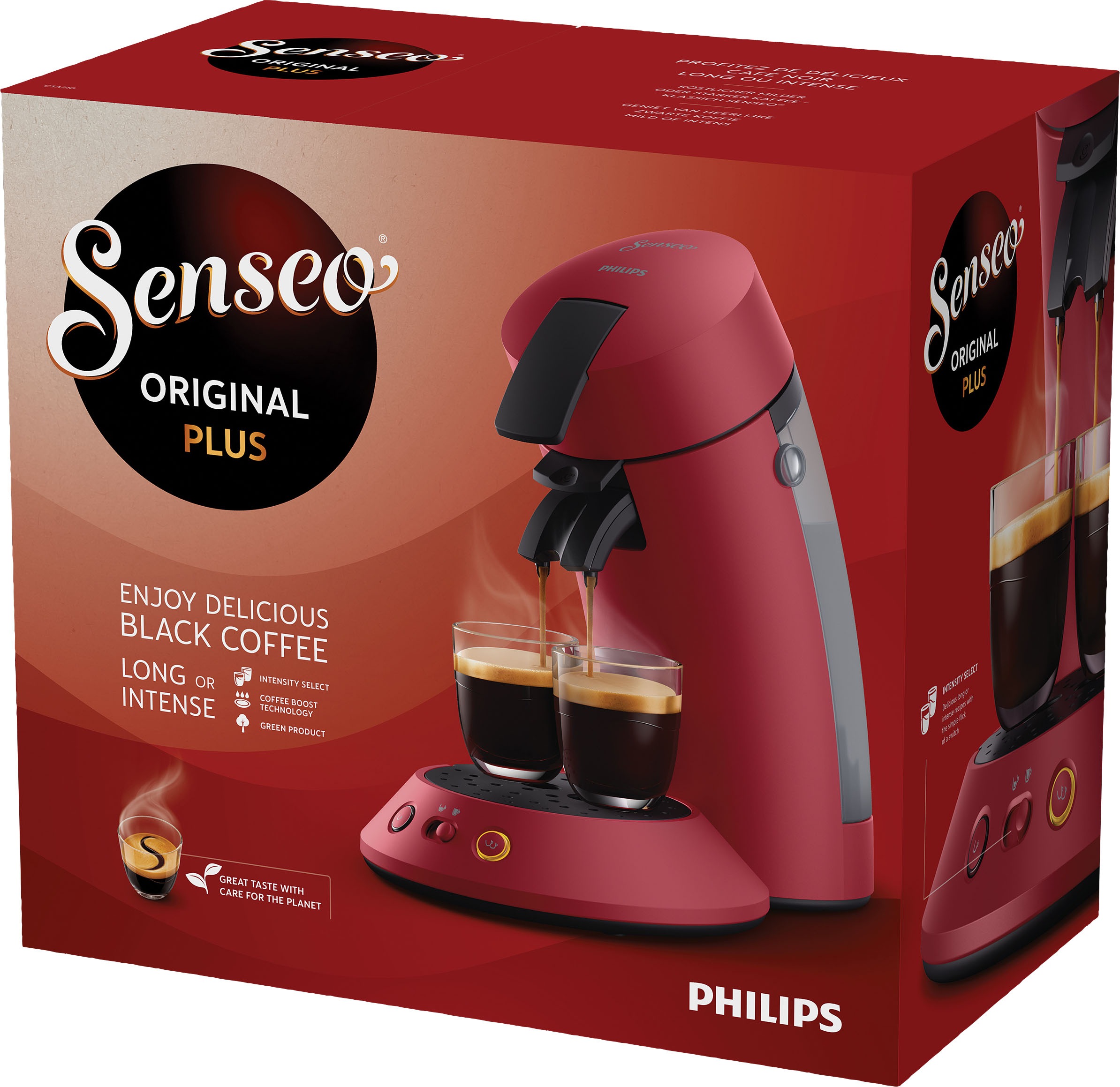 Philips Senseo Kaffeepadmaschine »Orginal recyceltem Plus 2 und 28% mit dunkelrot | aus CSA210/90«, BAUR Kaffeespezialitäten, Plastik