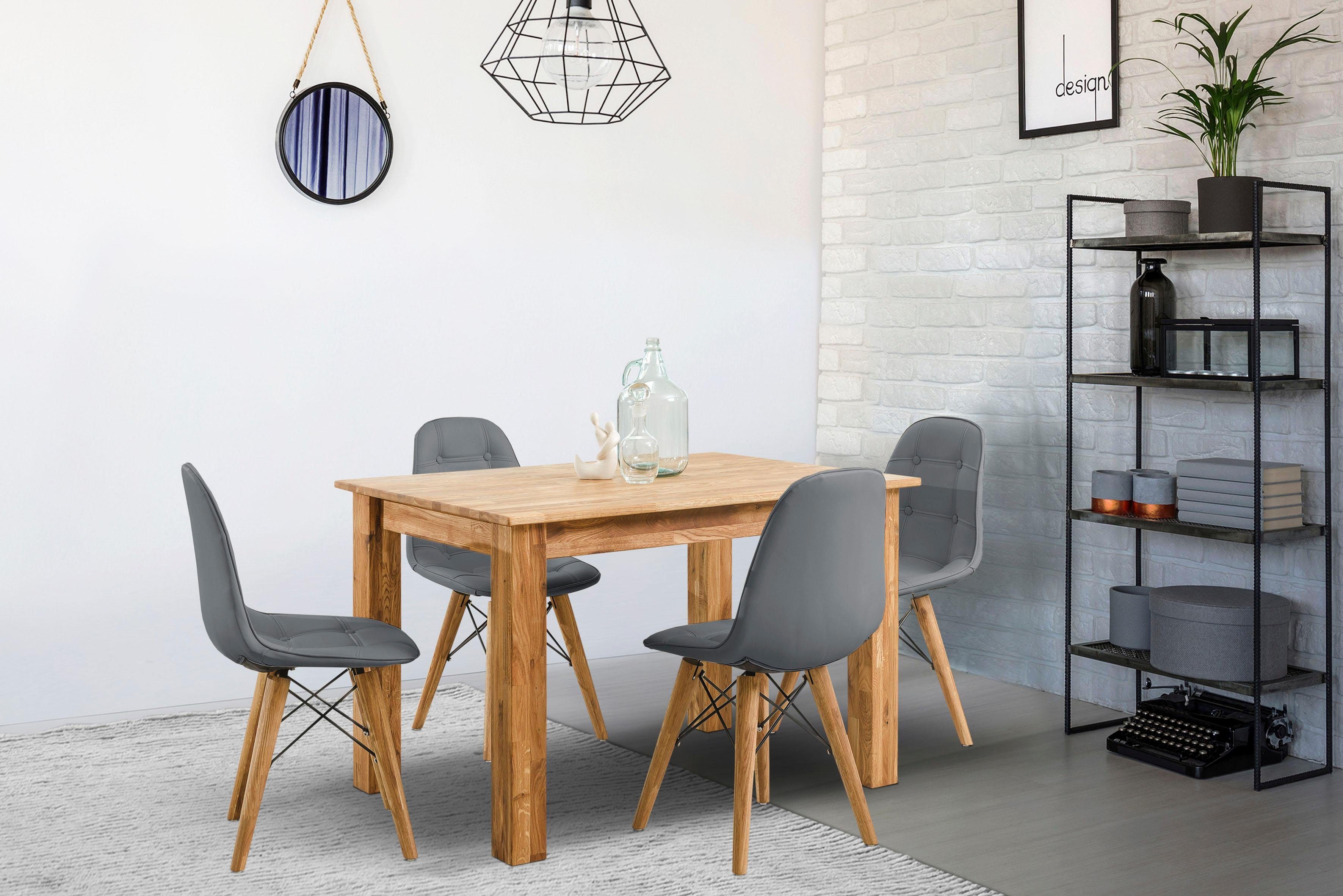 Home affaire Essgruppe Ben, (Set, 5 tlg.), bestehend aus 4 Scandi Stühlen mit Kunstleder Bezug und einem Massivholz Esstisch, Esstischgröße 120 cm