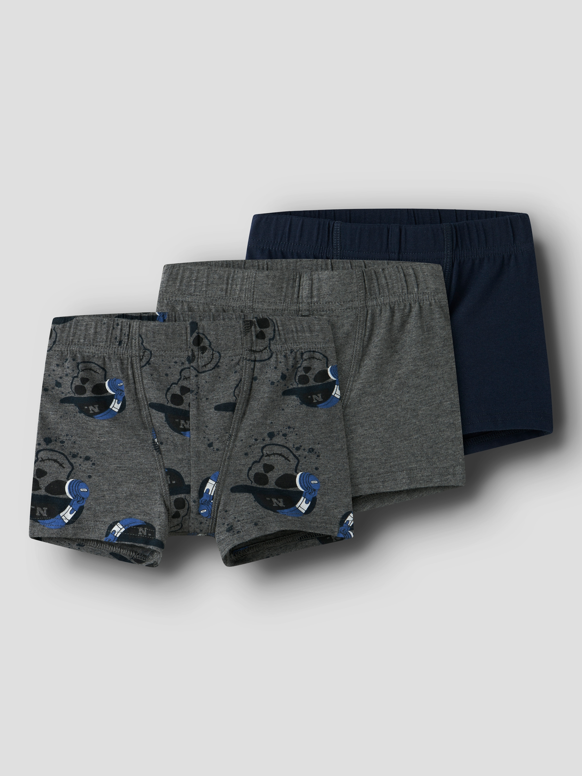 NAME IT Jungen Trunk "NMMTIGHTS 3P DARK GREY MEL SKULL NOOS", Gr. 92, grau, Jersey, Obermaterial: 95% Baumwolle, 5% Elasthan, meliert, Unterhosen