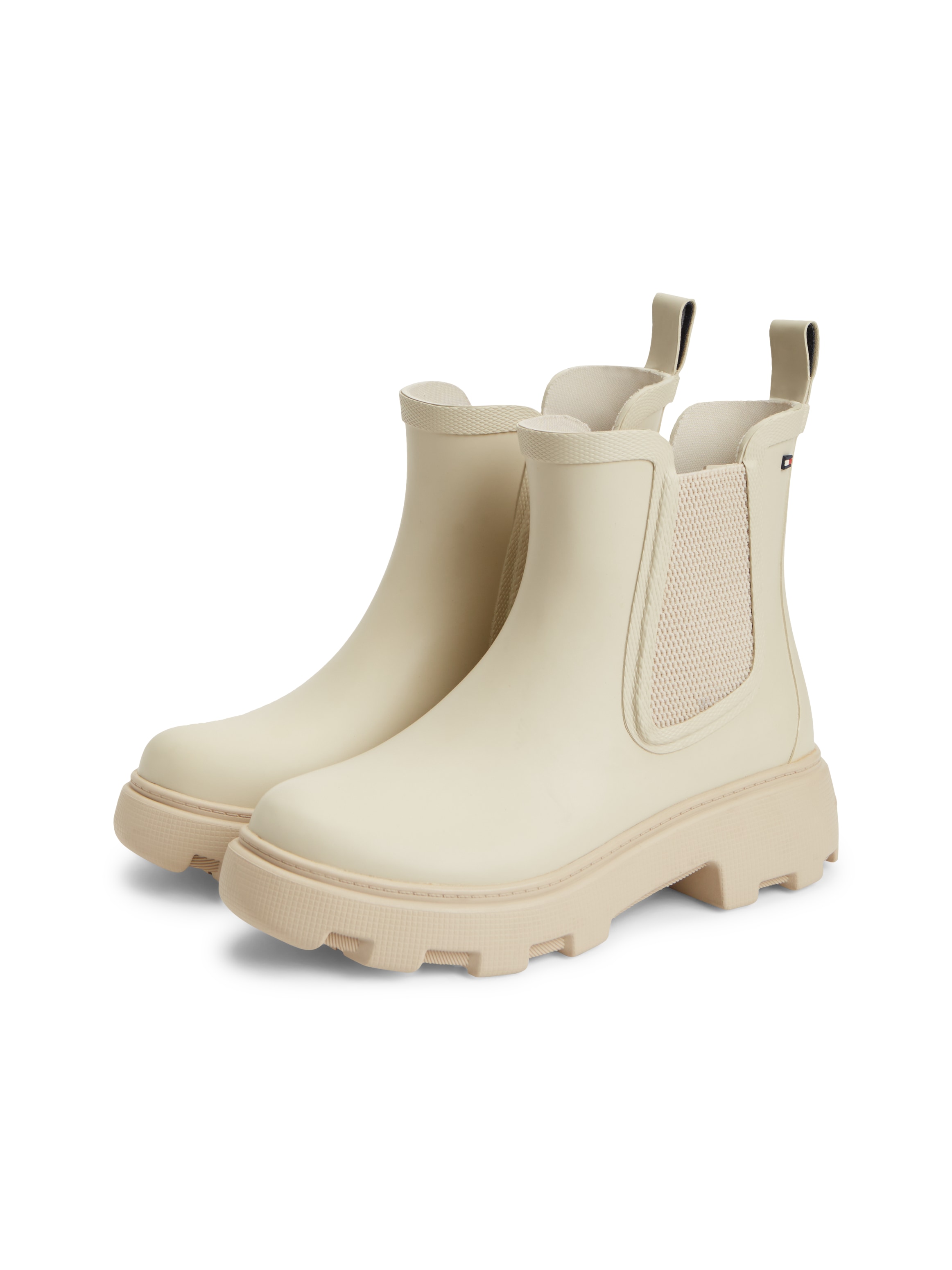 Tommy Hilfiger Chelseaboots "RUBBER FLAG CLEATED RAINBOOT" Stiefelette, Rainboots mit beidseitigem Stretcheinsatz