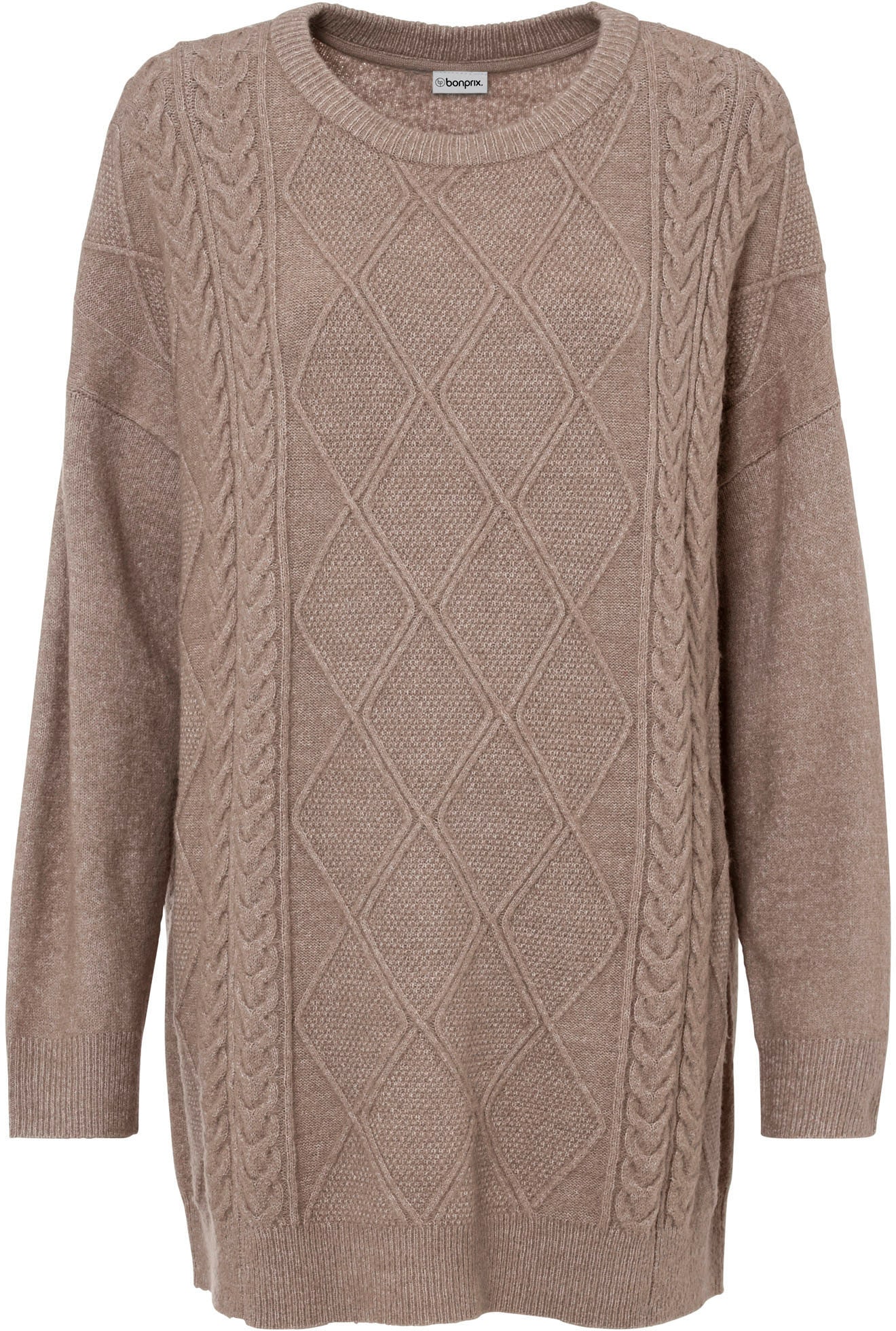bonprix Strickpullover mit tollem Zopfmuster, lässige Oversized Passform, Melange-Optik